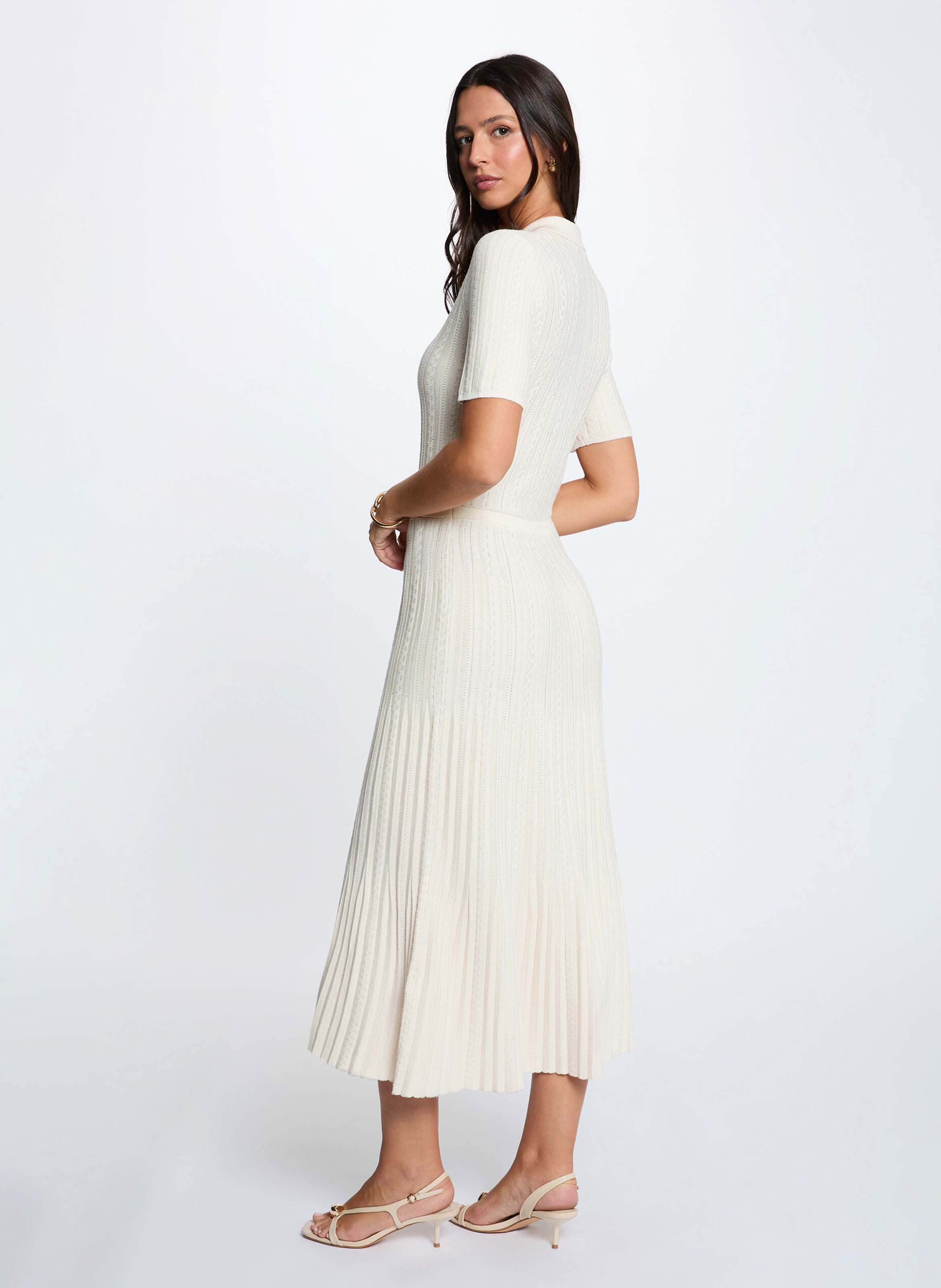 Robe midi en maille évasée MORGAN Beige