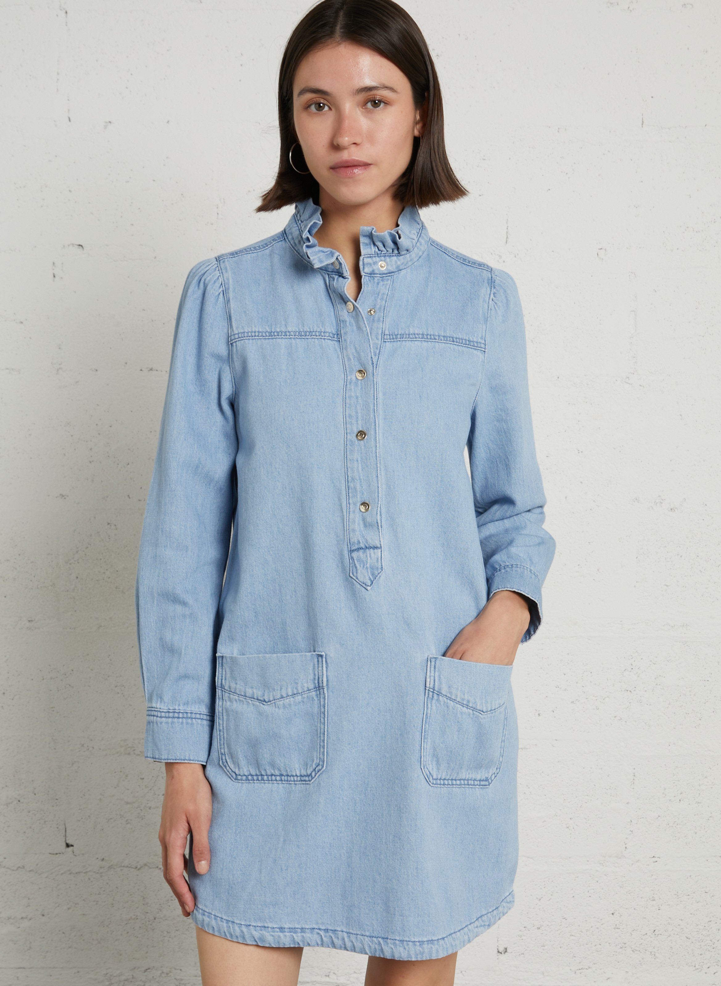 Short dress with long sleeves in denim MAISON 123 Blue