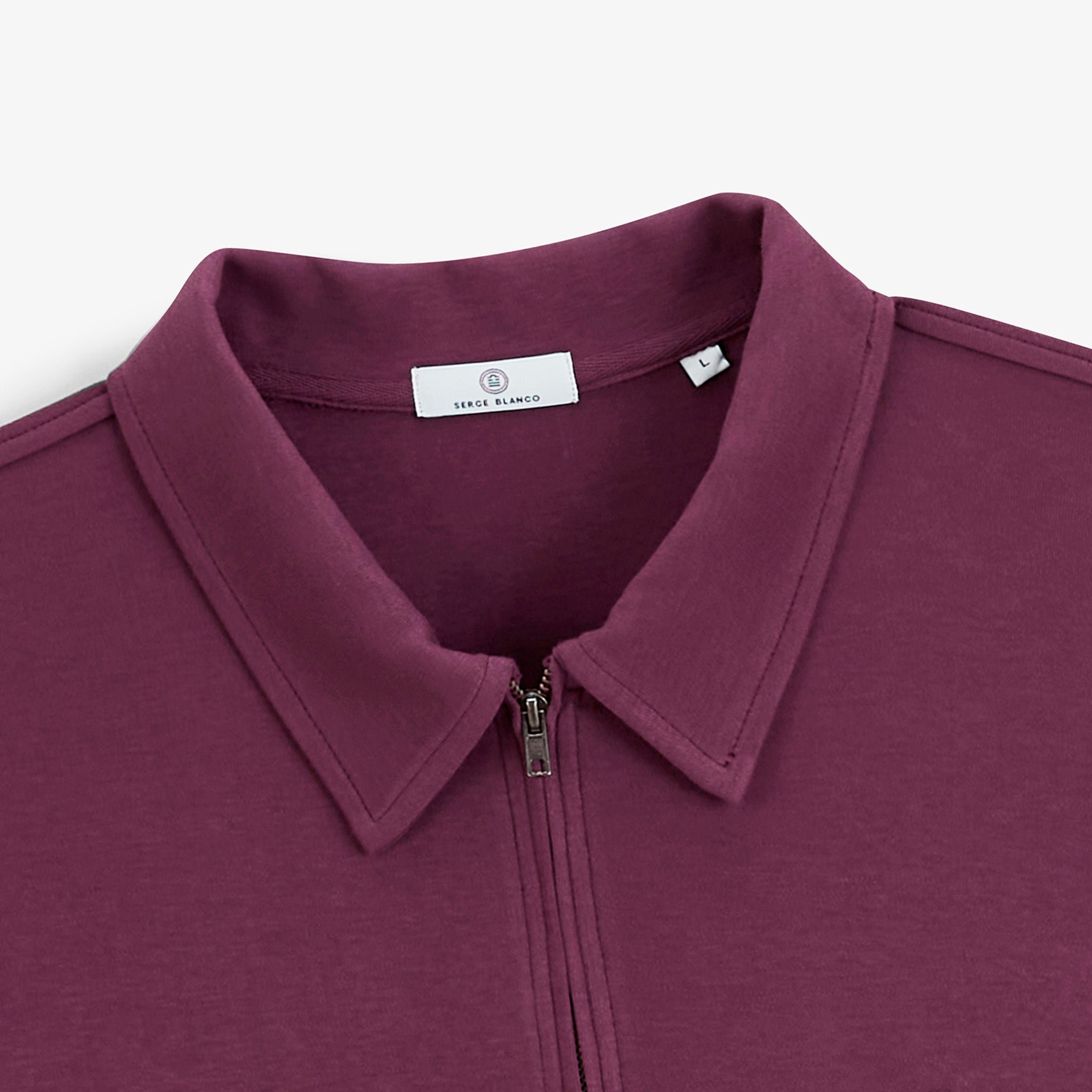 Zip-up long-sleeve polo in vine red interlock cotton SERGE BLANCO Red
