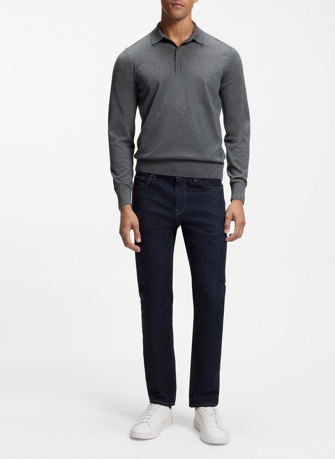 Plain long-sleeve wool polo BOSS Silver