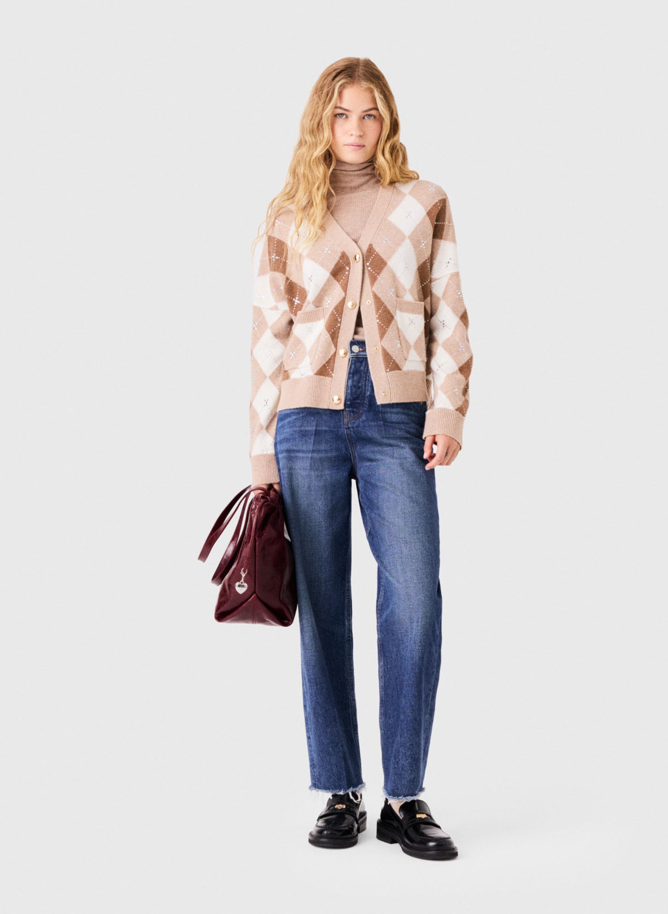 Cardigan à strass en laine mélangée MAJE Beige
