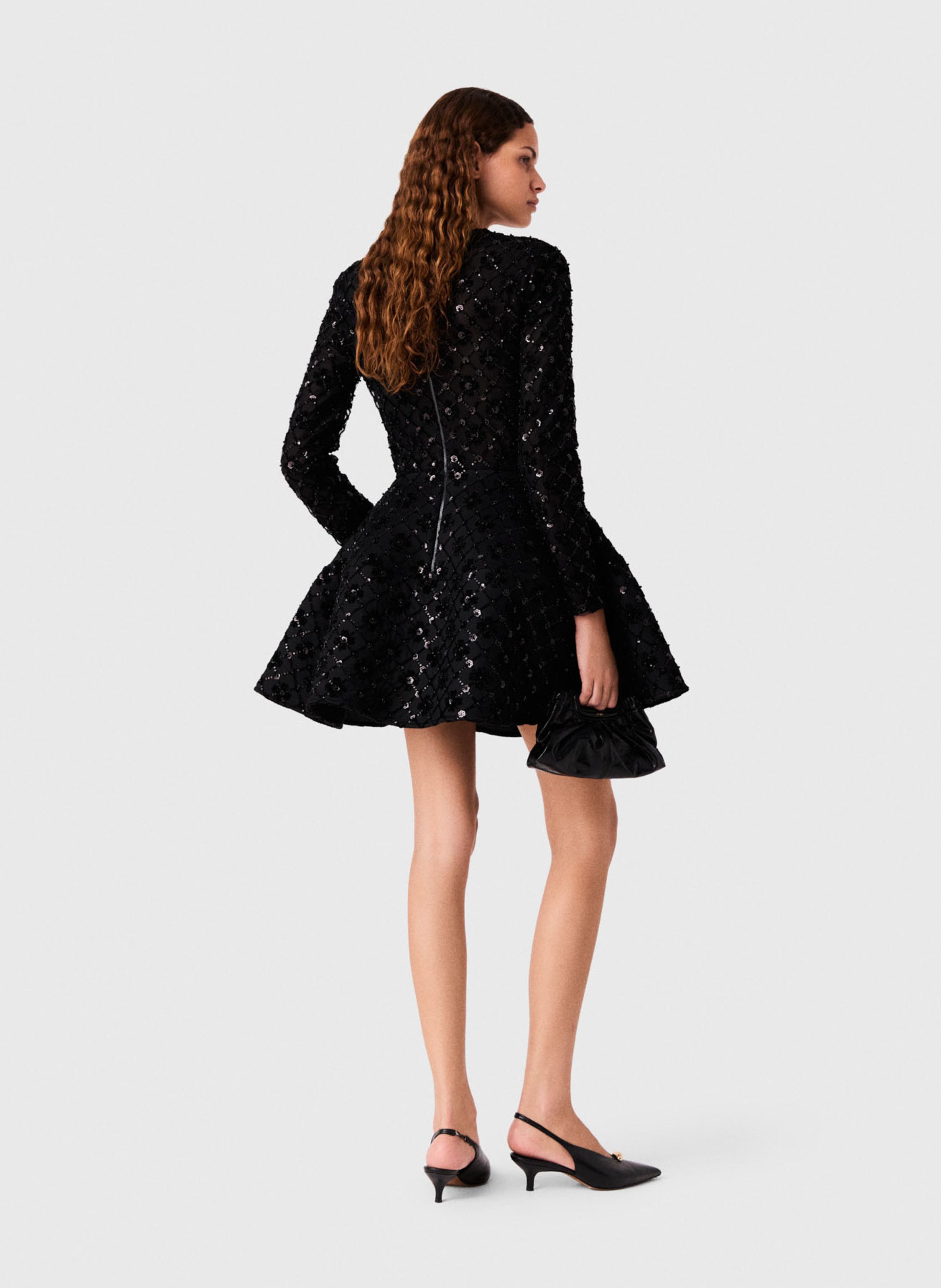 Jupe courte évasée à sequins MAJE Noir