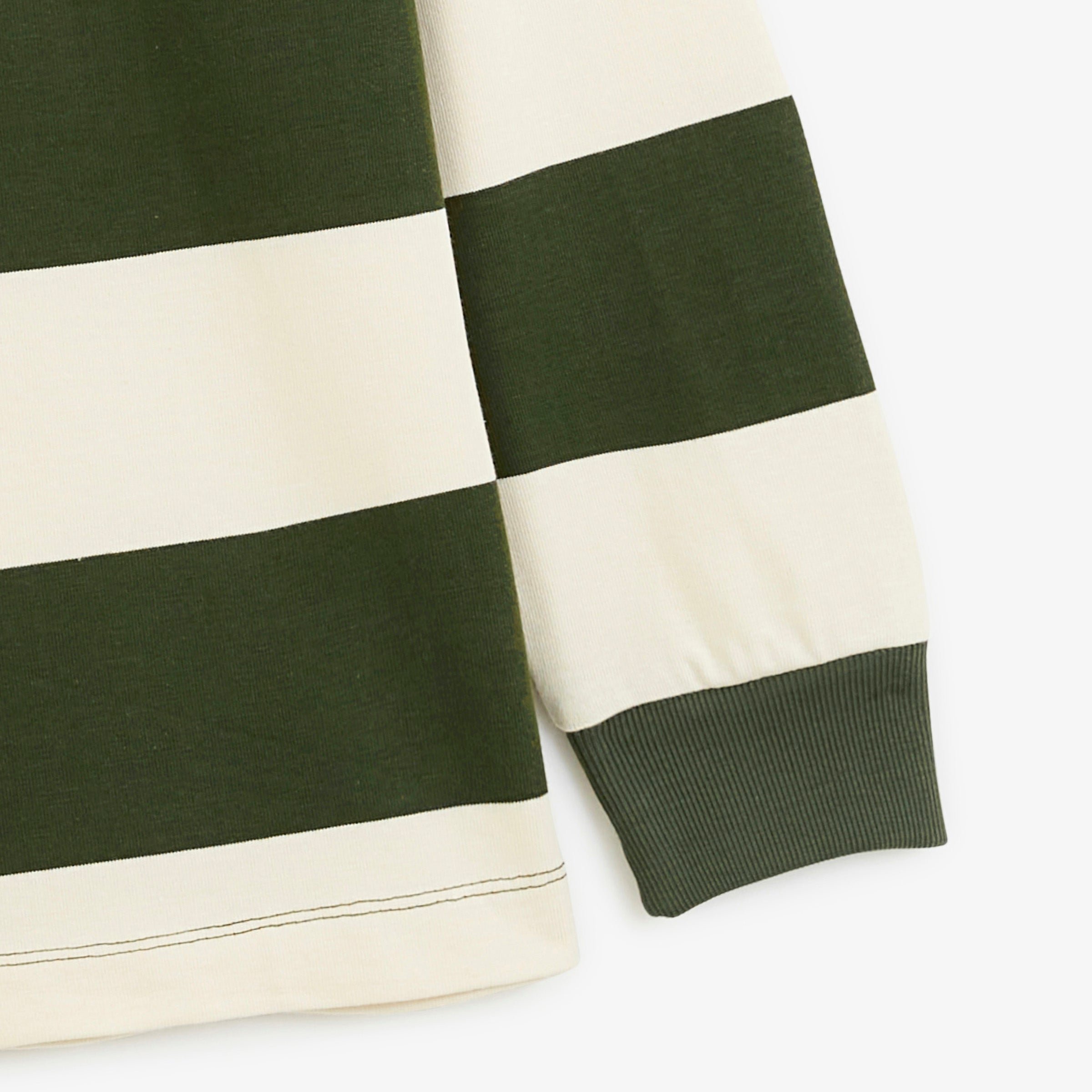 Striped long-sleeved rugby polo shirt with FUNKY ANIMALS embroidery in thyme green SERGE BLANCO Green
