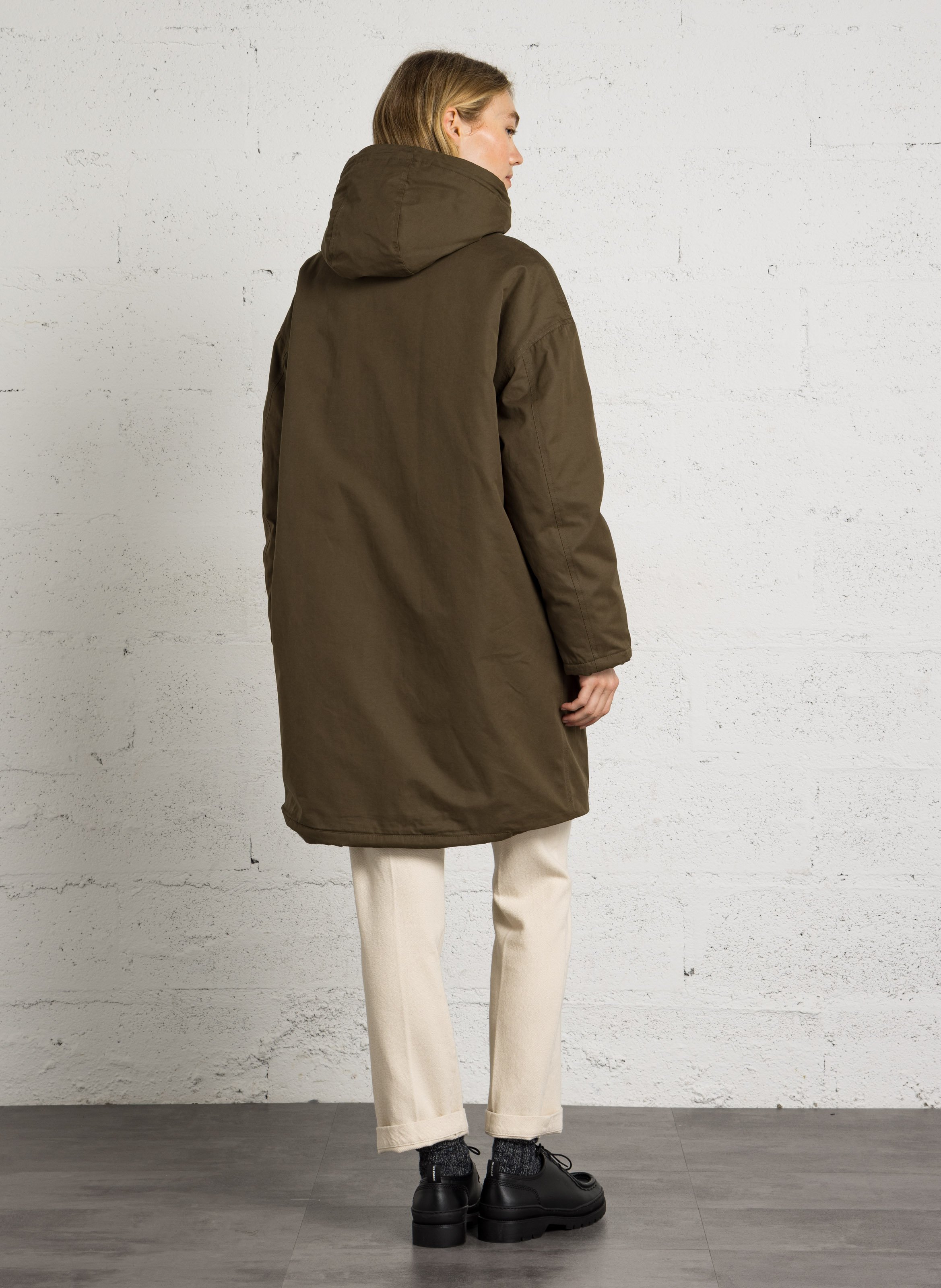 Manteau droit col montant HARTFORD Kaki