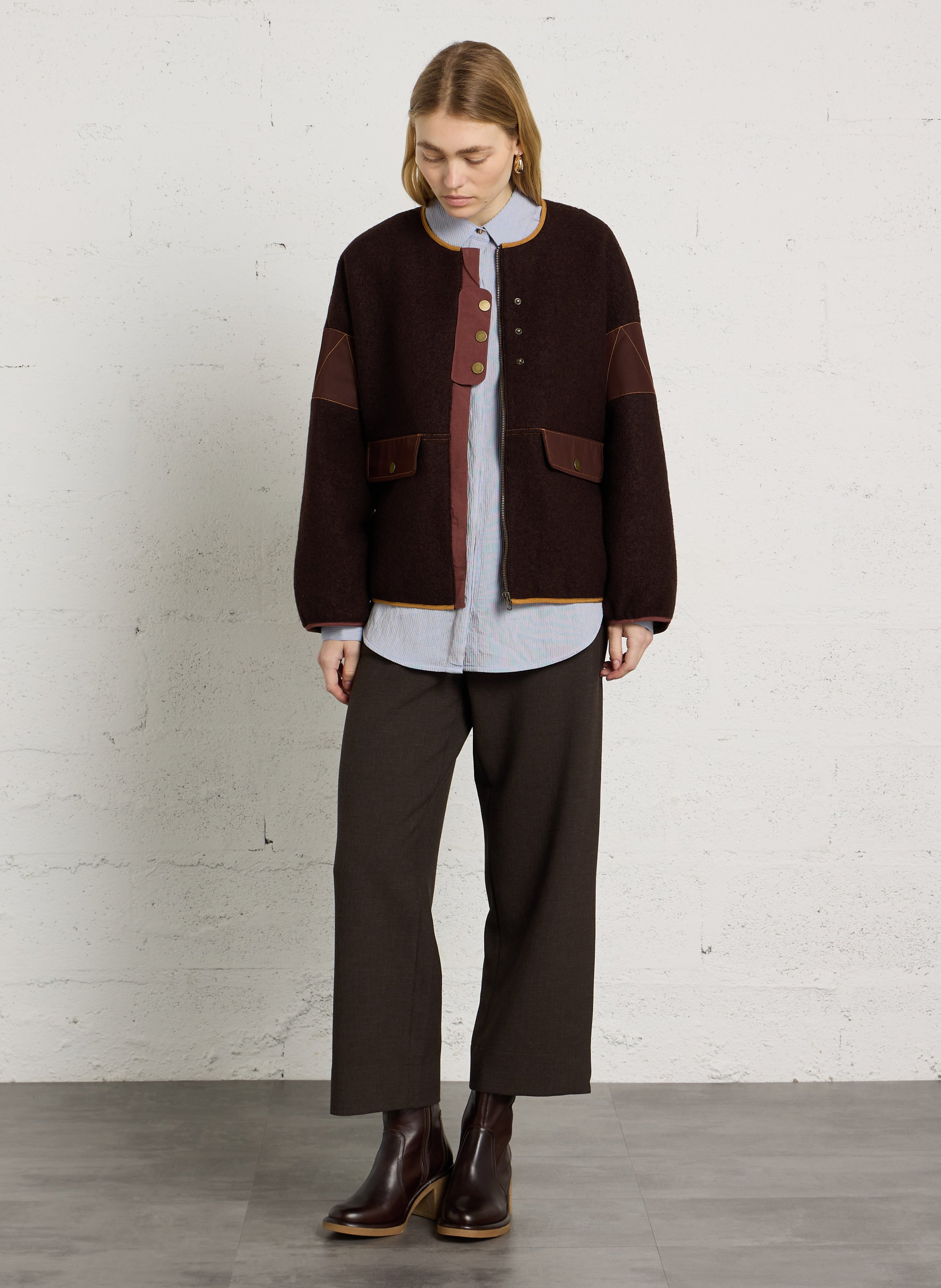 Round denim and wool jacket SESSUN Brown