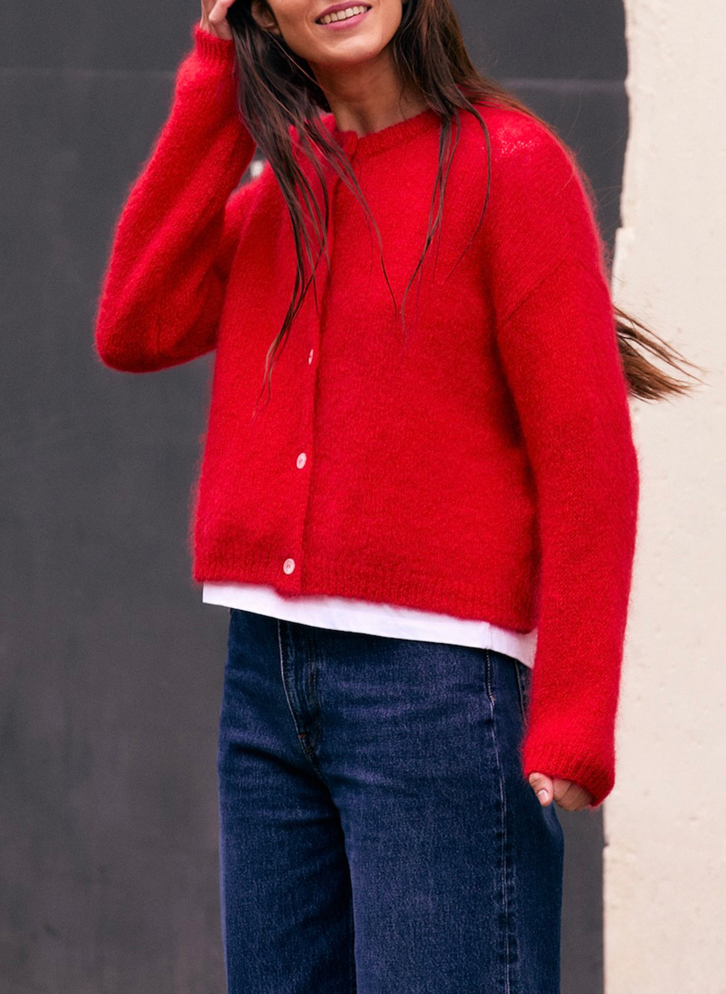 Oversized round neck mohair blend vest SURPRISE Red
