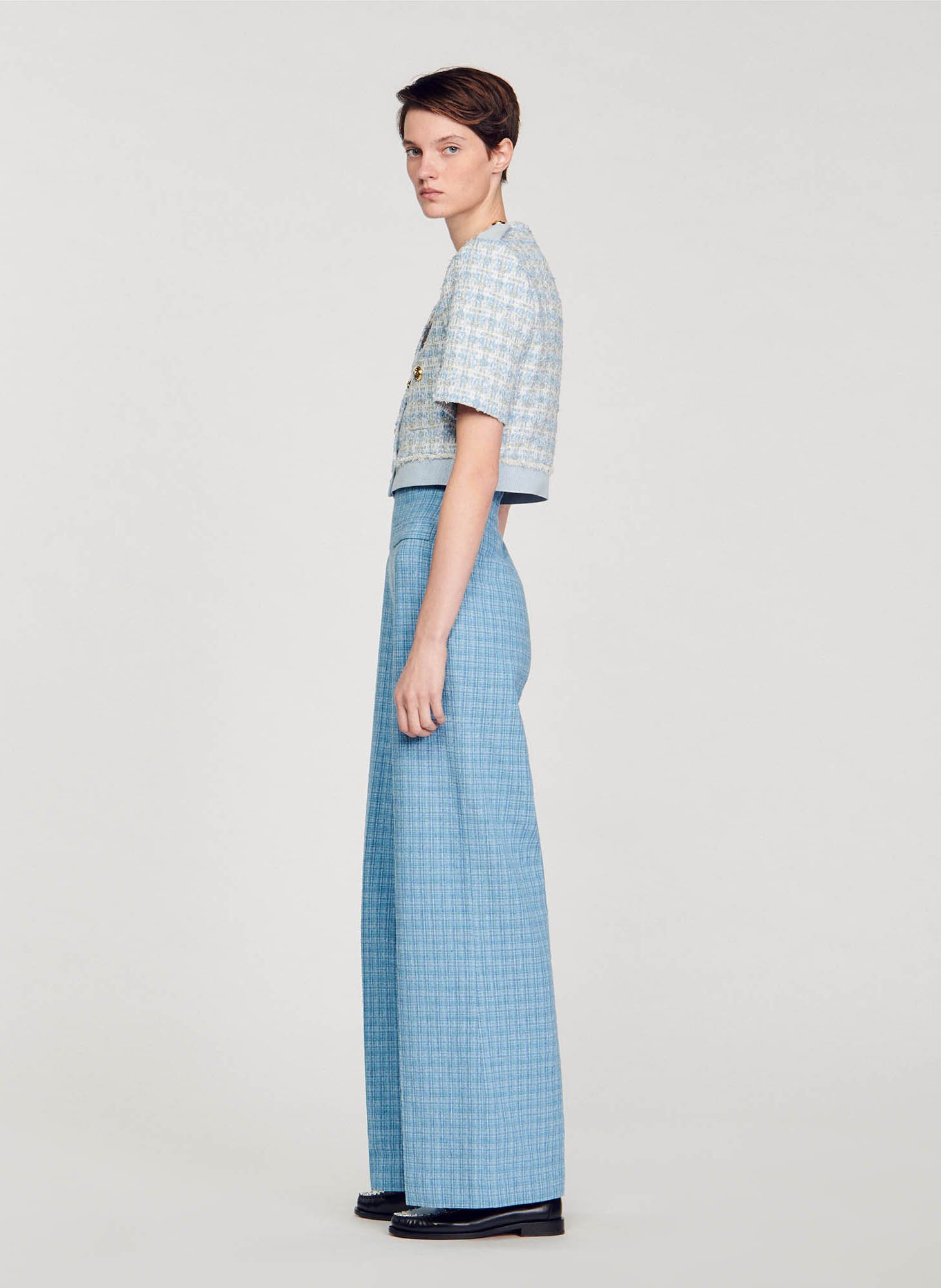 Wide-leg Tweed Pants Bleu Sandro - Women | Place des Tendances