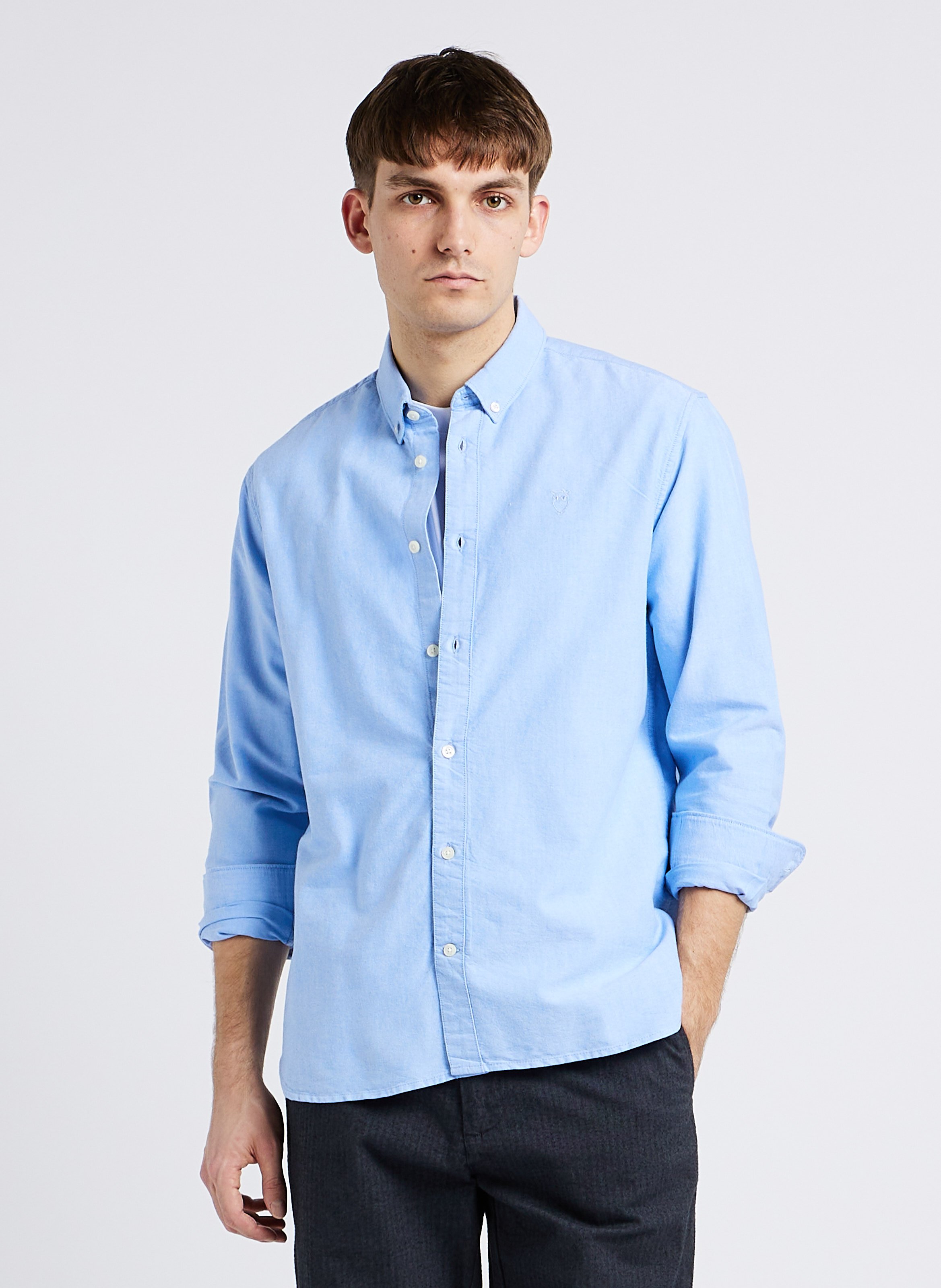 Chemise droite col classique en coton biologique KNOWLEDGE COTTON APPAREL Bleu