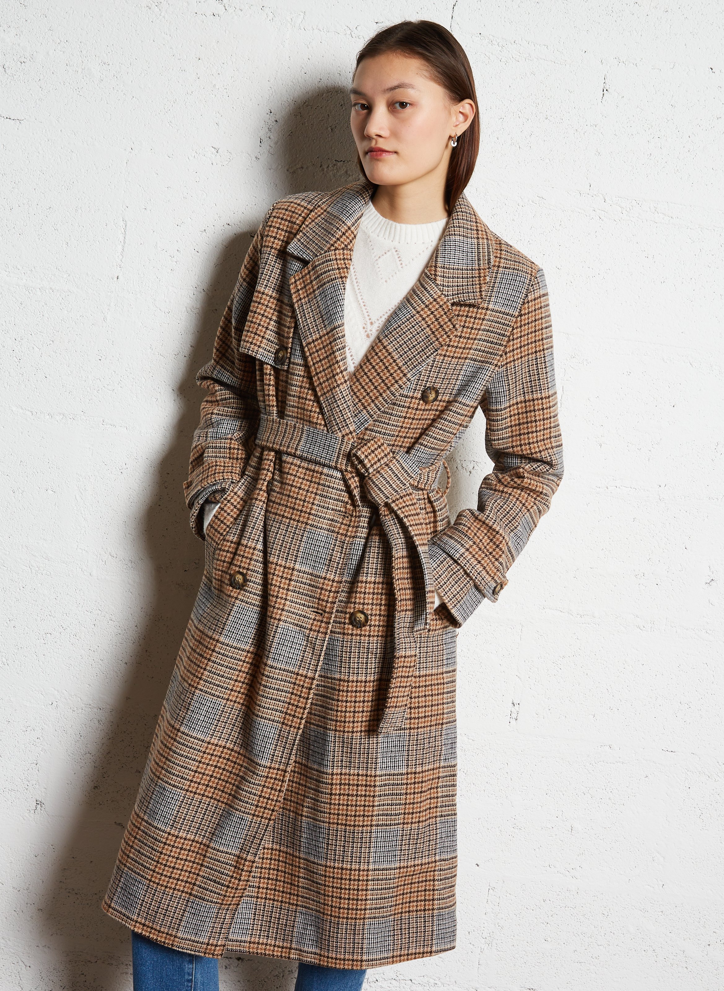 Checked coat with classic collar LA PETITE ETOILE Brown