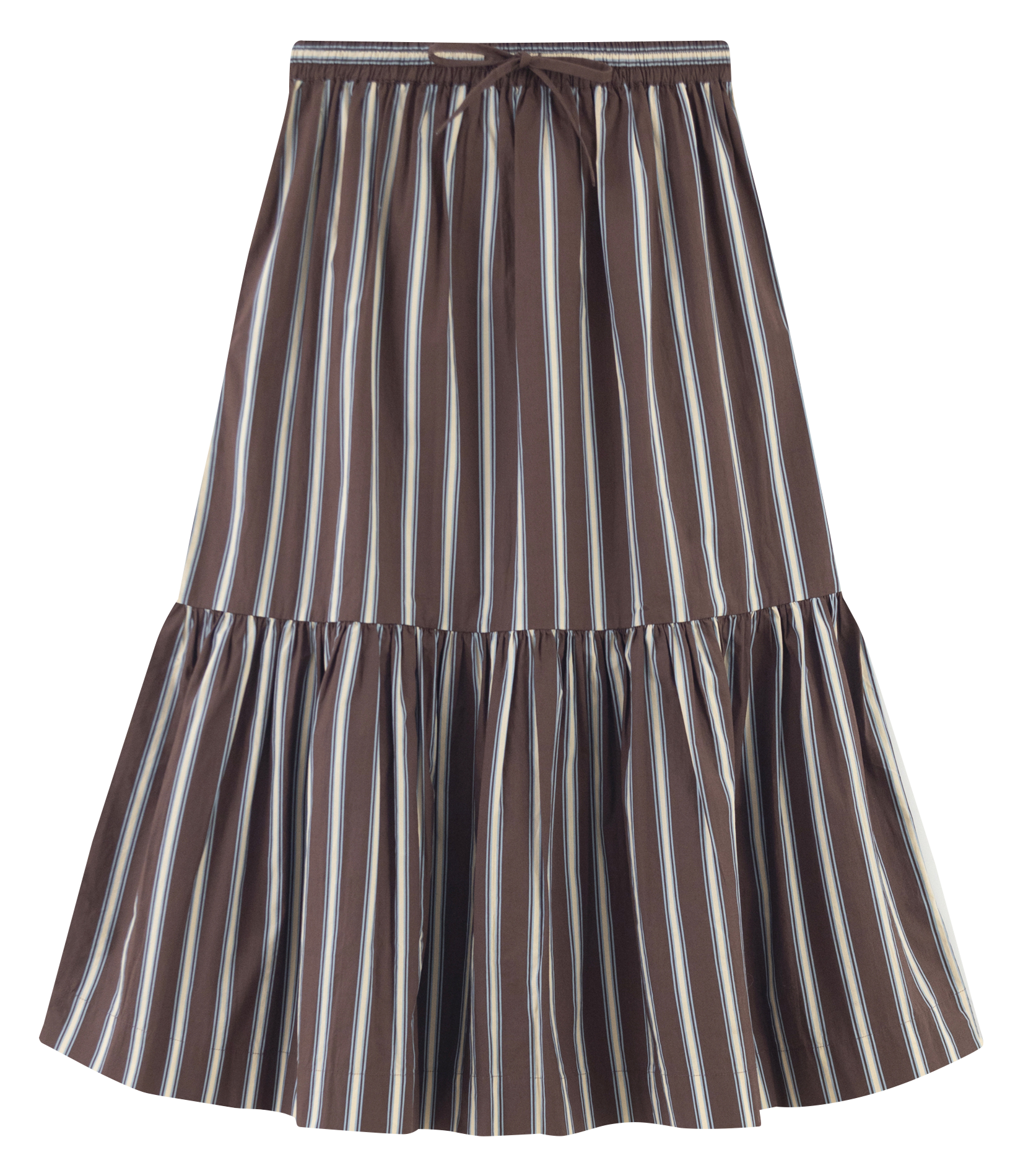 Midi skirt with ruffles and stripes in cotton Brown
