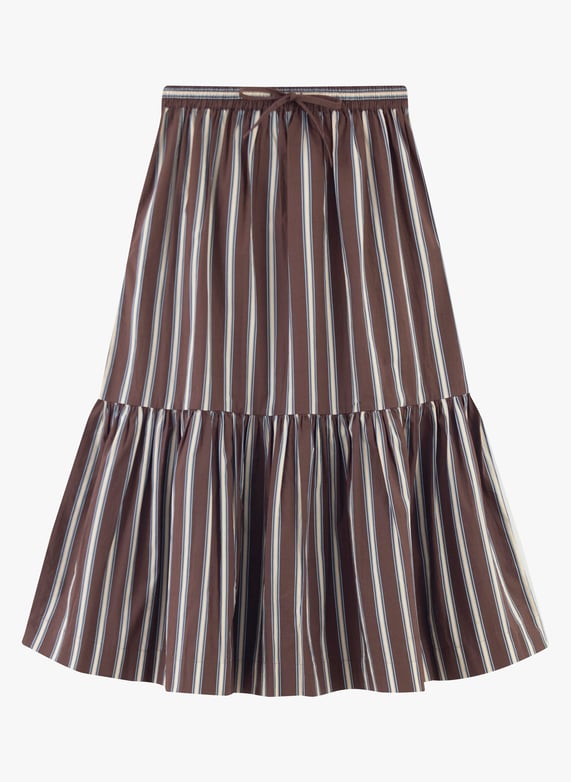 Jupe Midi a Volants Et Rayures En Coton Chocolate The Tiny Big Sister Femme 631 K22 CHOCOLATE Place des Tendances Belgique