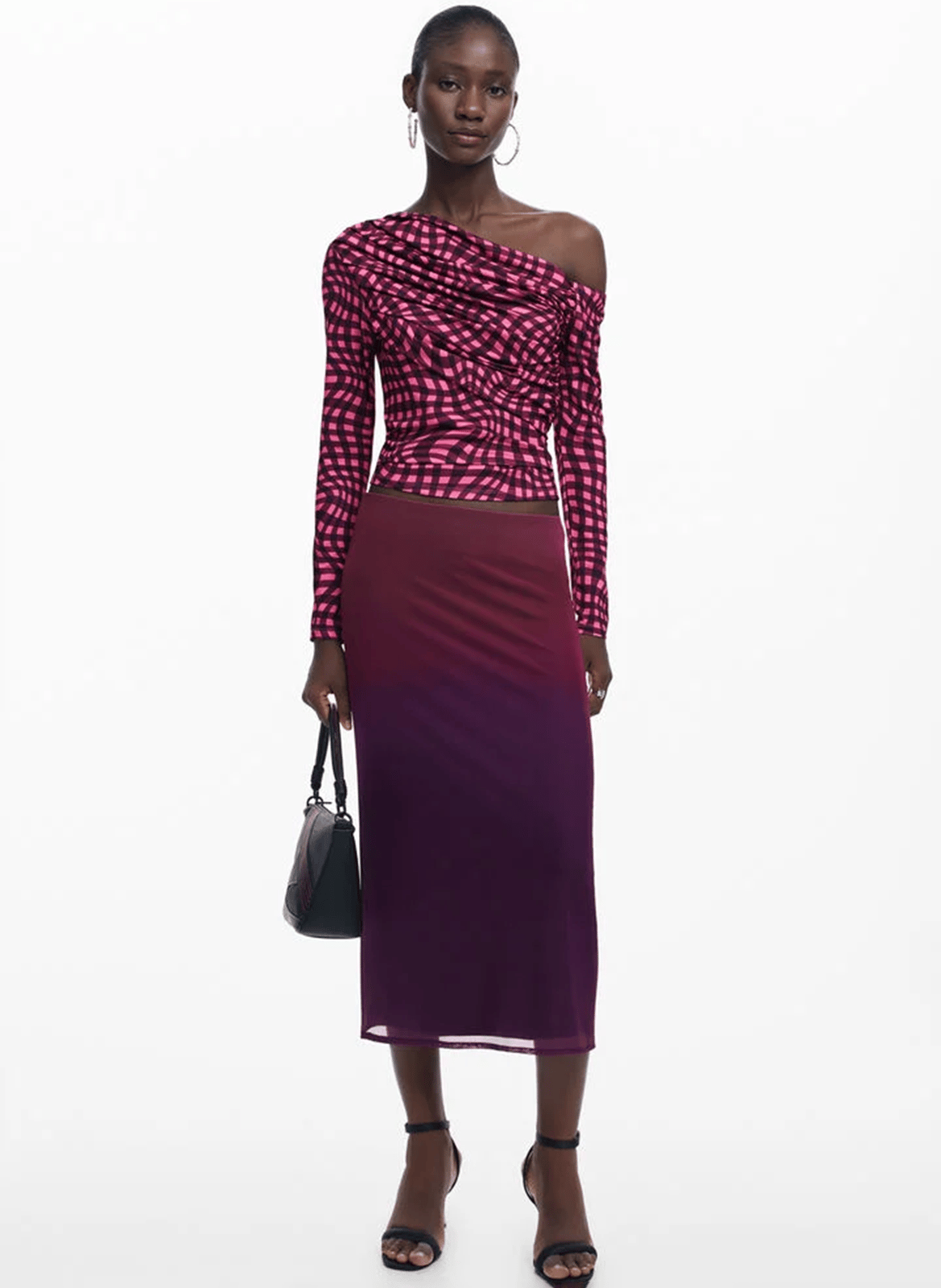 Camiseta estampada asimétrica Rojo Desigual Mujer Place des