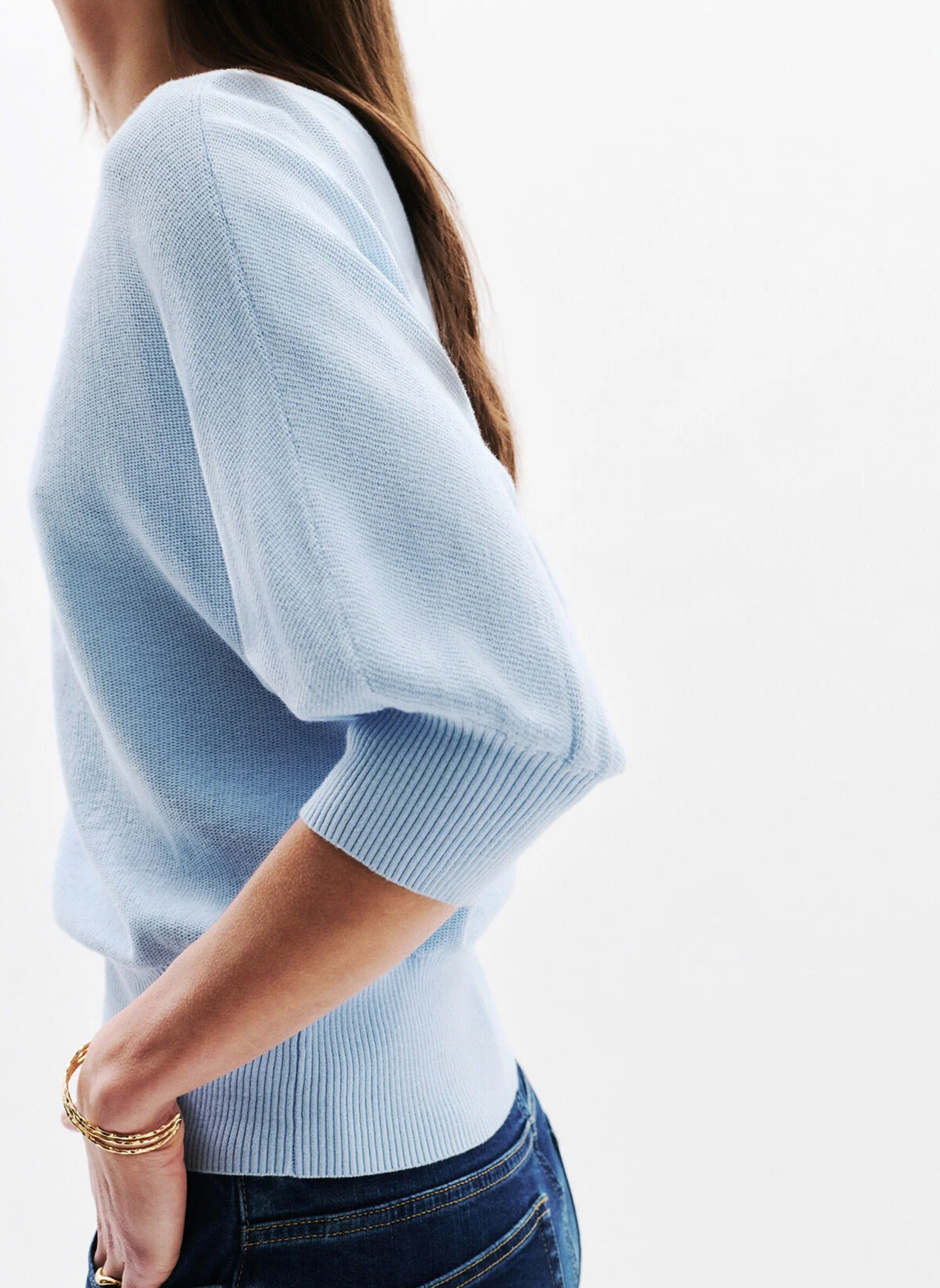 Oversize-Baumwollpullover mit U-Boot-Ausschnitt Blau