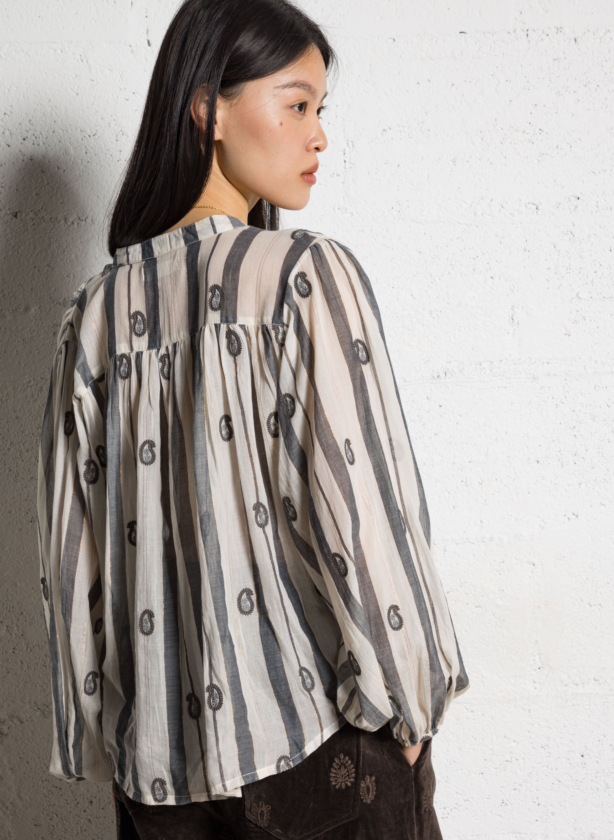 Embroidered cotton henley blouse MAISON HOTEL Beige