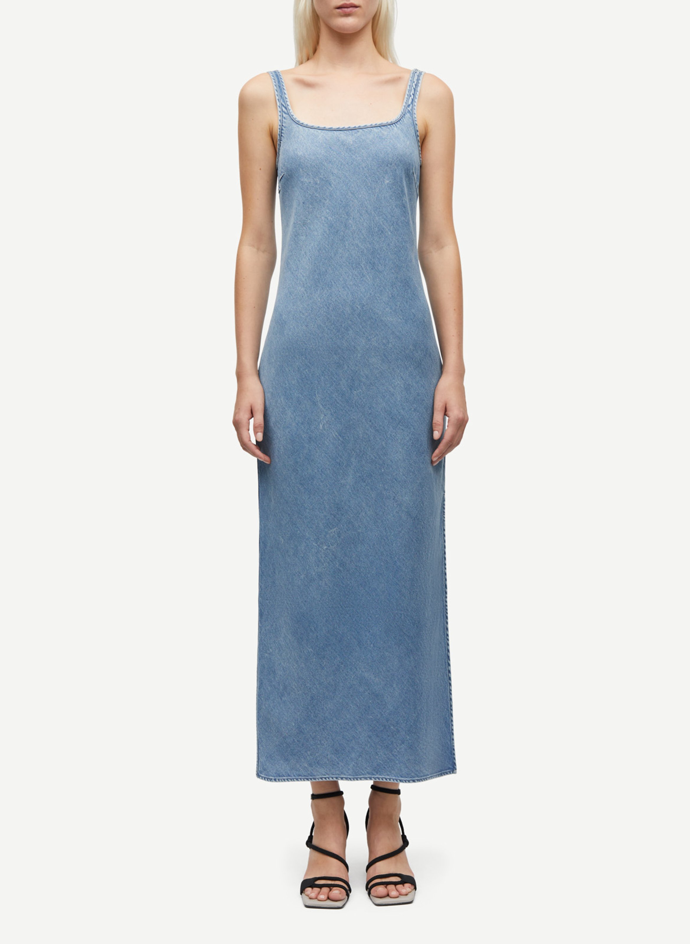 Square Neck Long Denim Dress SAMSOE SAMSOE Blue