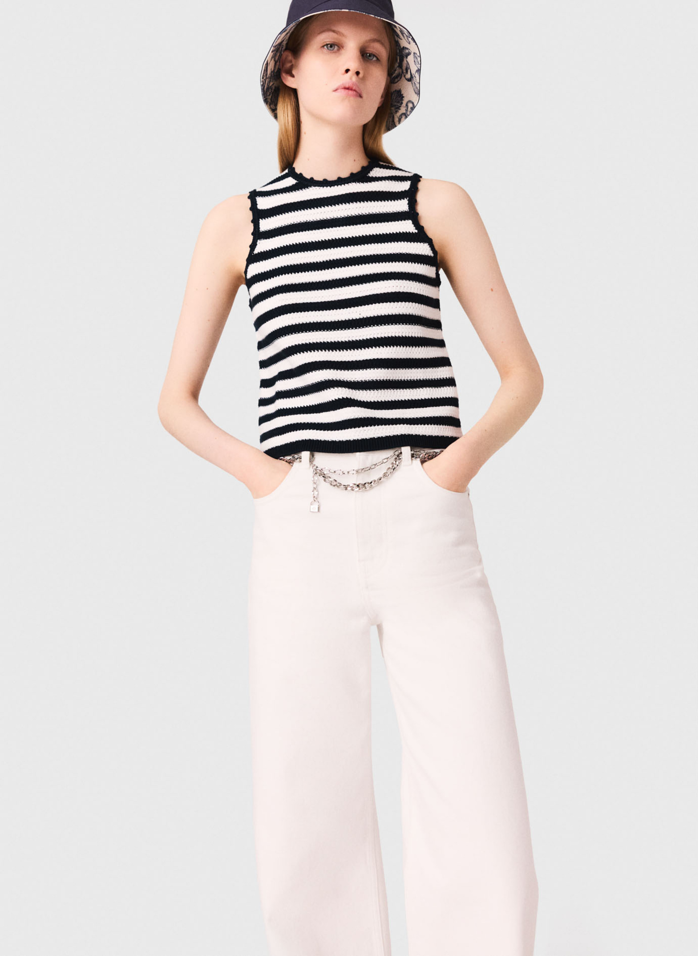 Débardeur rayé en maille MAJE Blanc