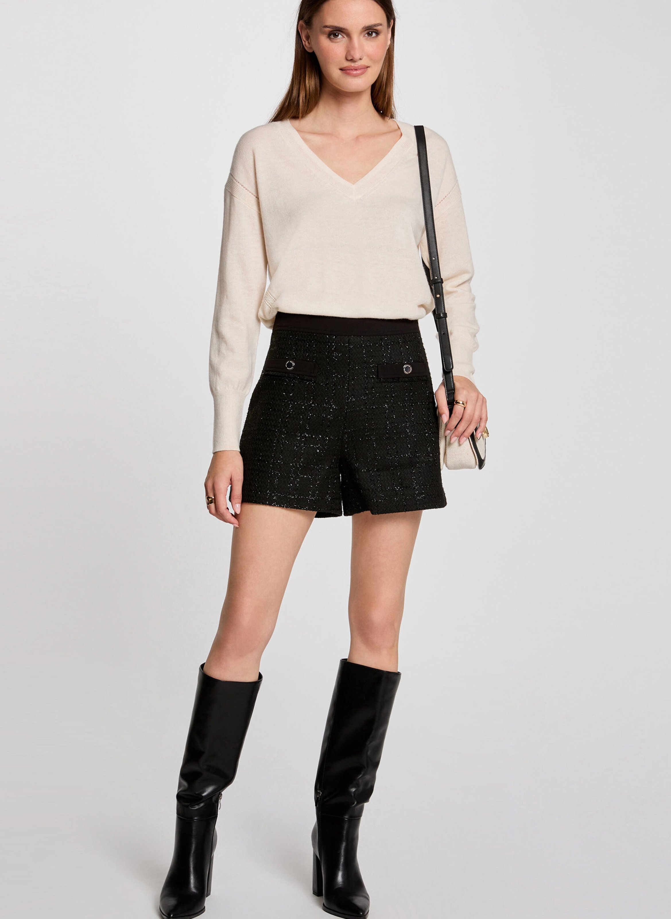 Straight-leg tweed shorts MORGAN Black