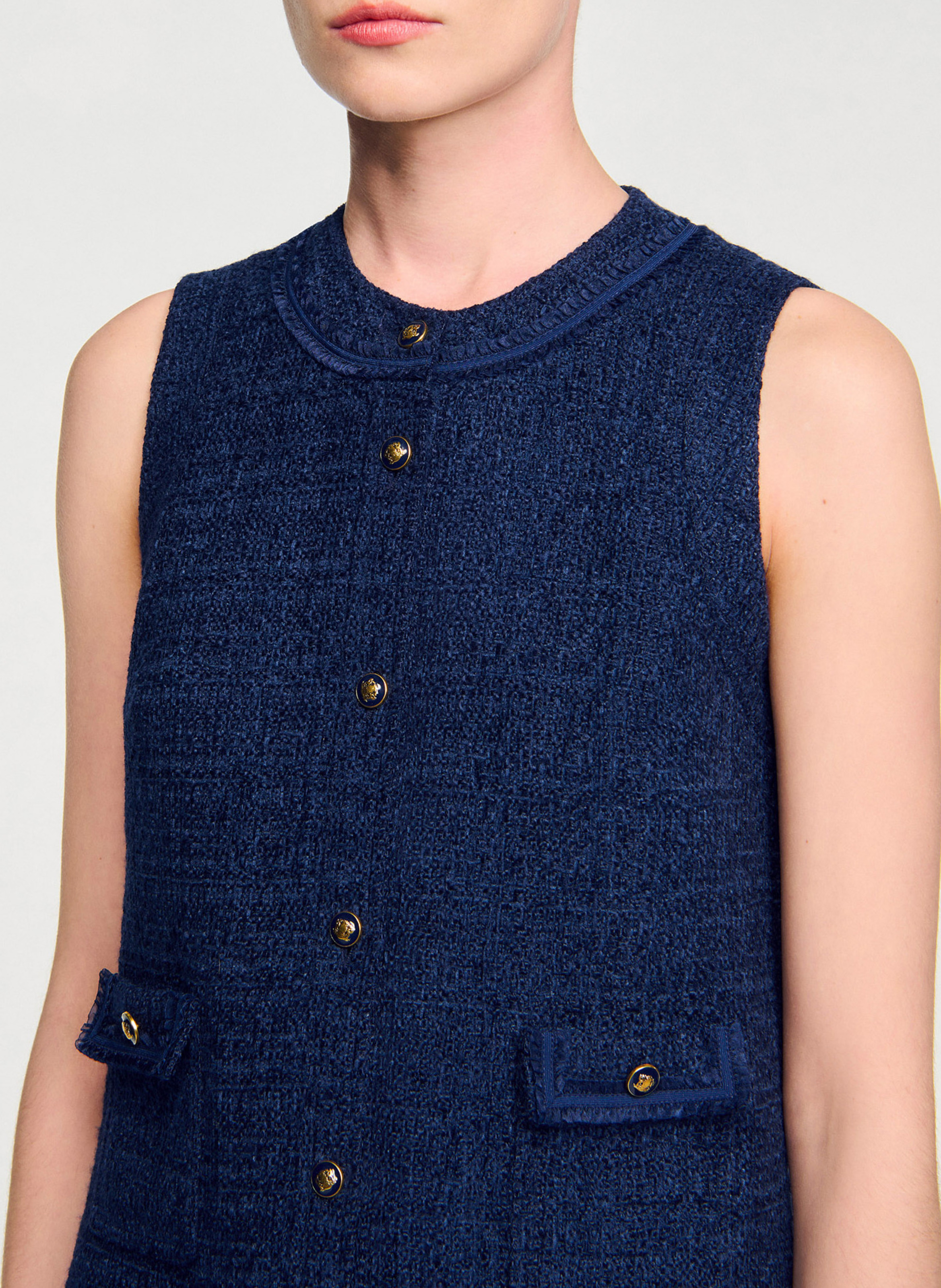 Korte A-lijn jurk van tweed SANDRO Blauw