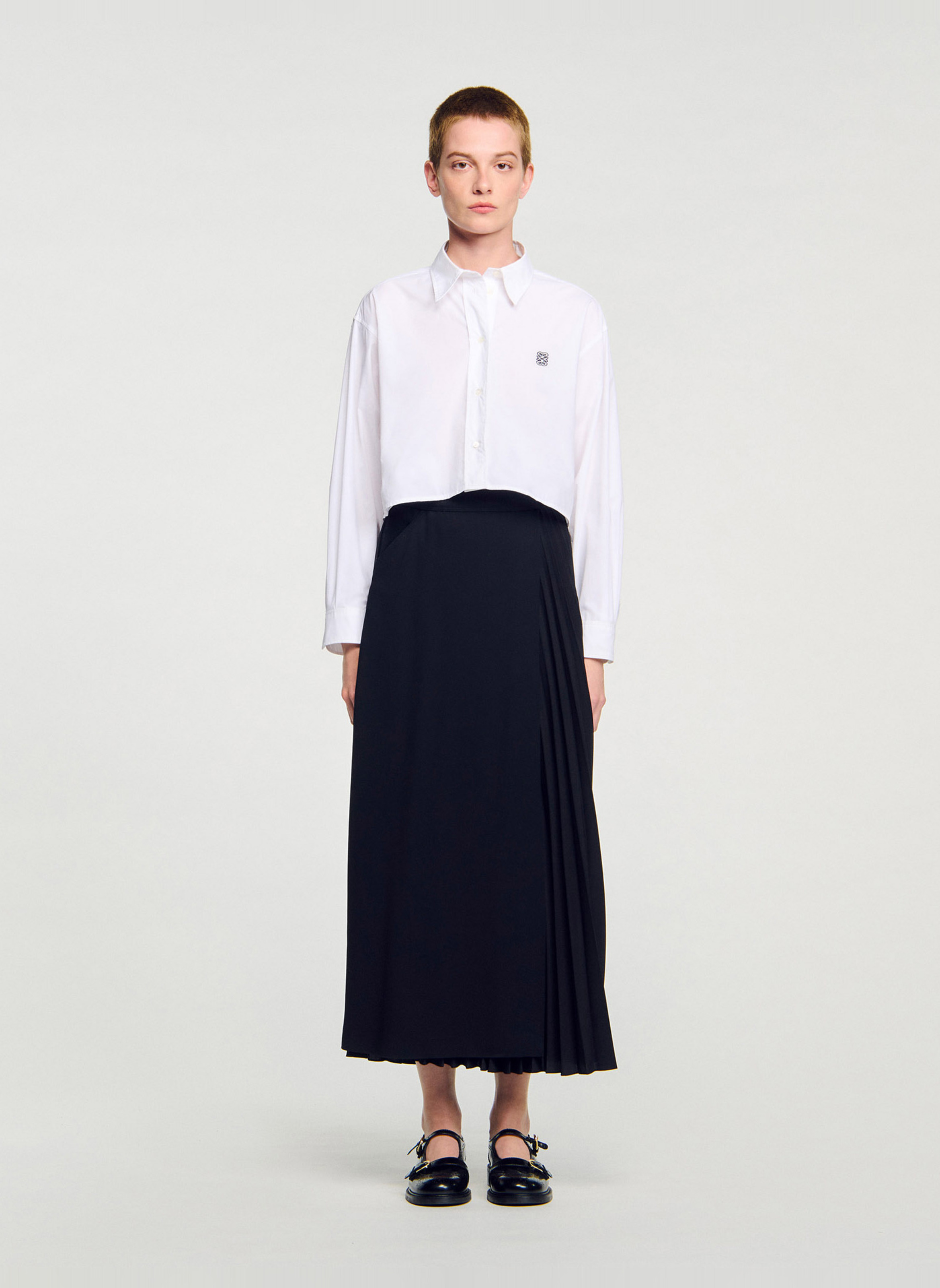 Jupe longue portefeuille plissée SANDRO Noir