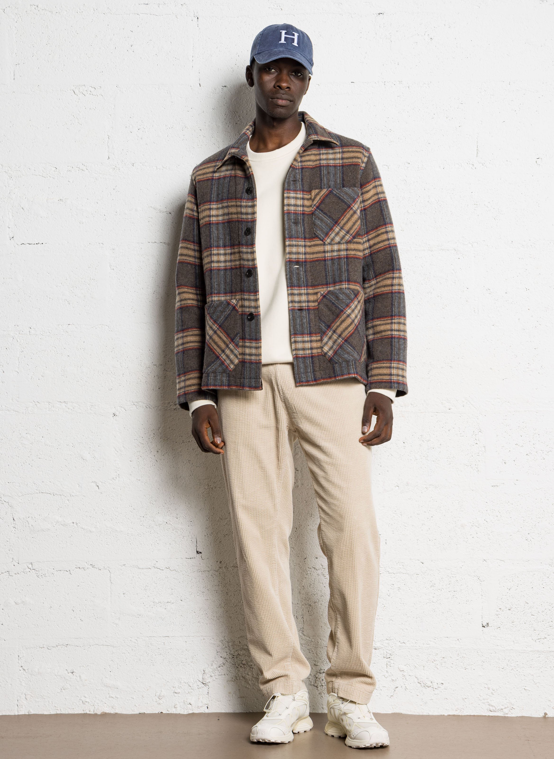 Karierte Wollmischungsknopfmantel HARTFORD Beige