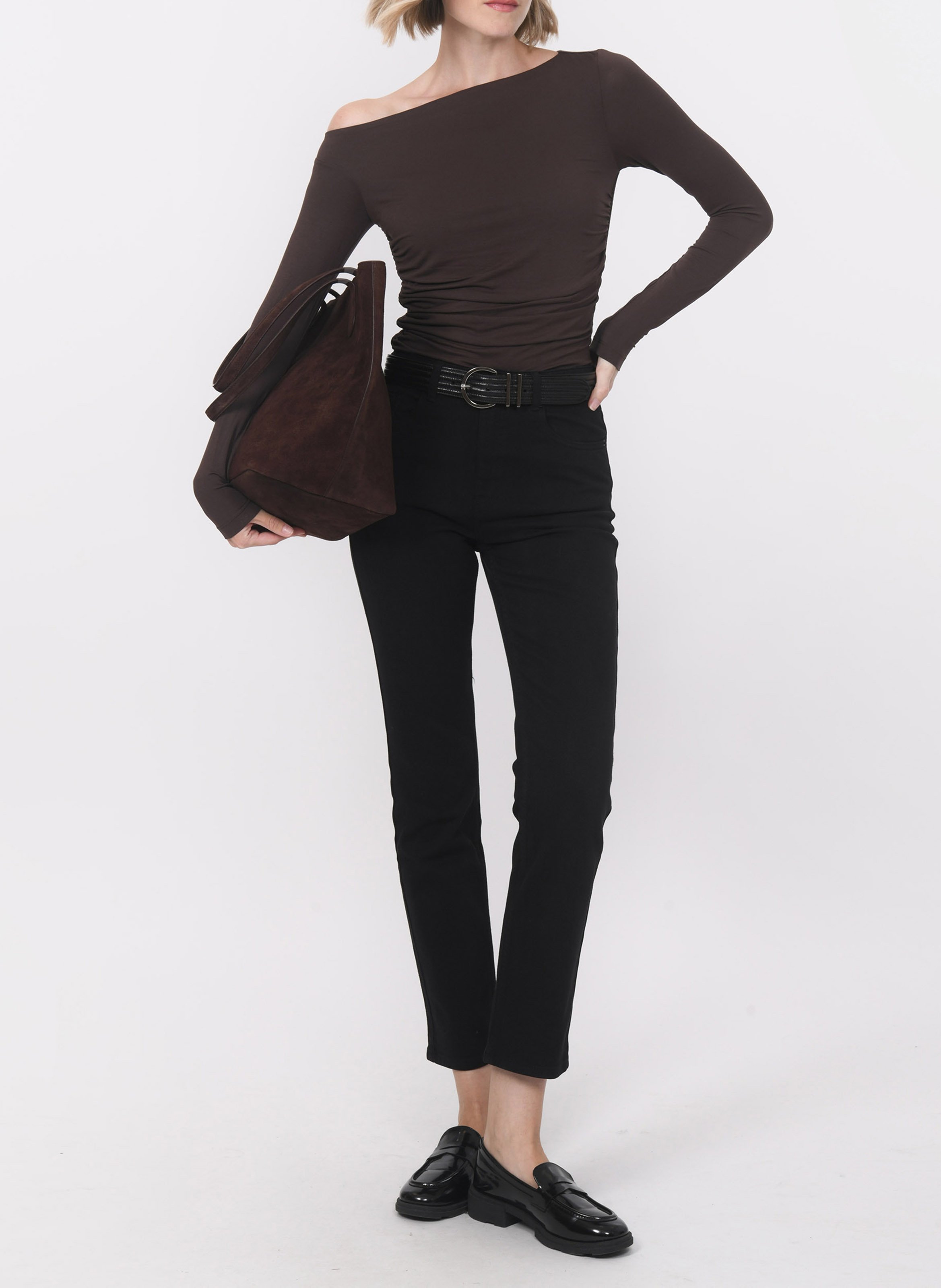 Boat neck top with gathers KOOKAI Brown