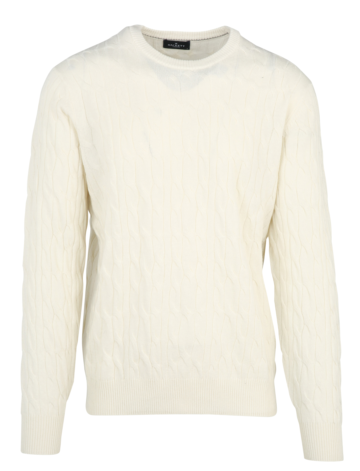 Pull col rond en maille torsadée HACKETT Blanc