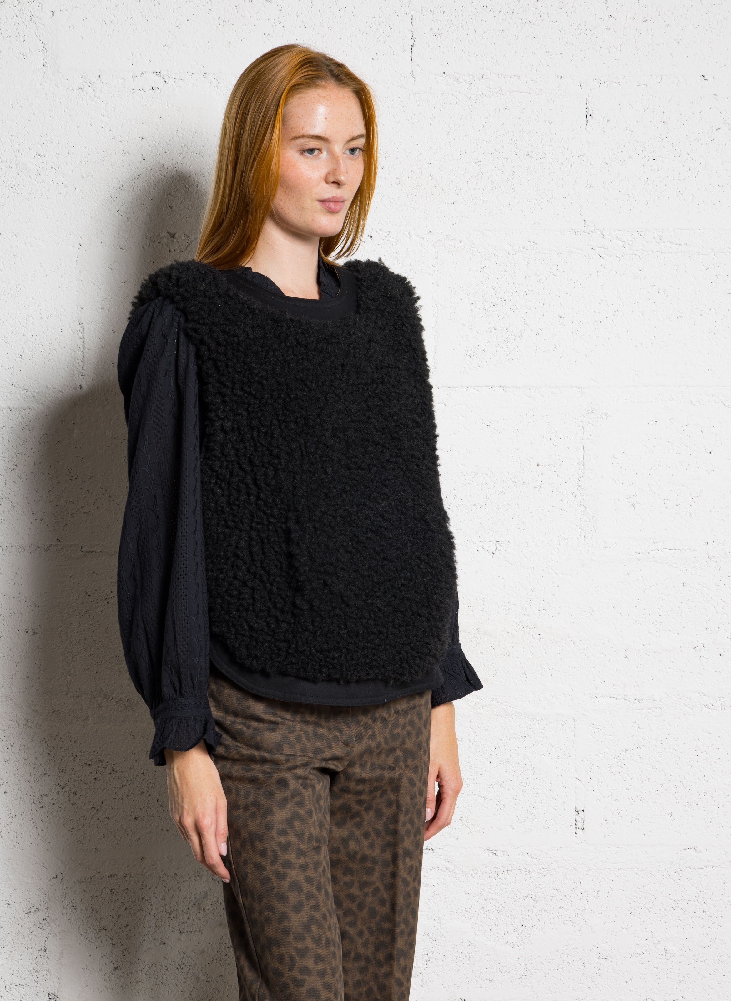 Sherpa vest met ronde hals LEON & HARPER Zwart