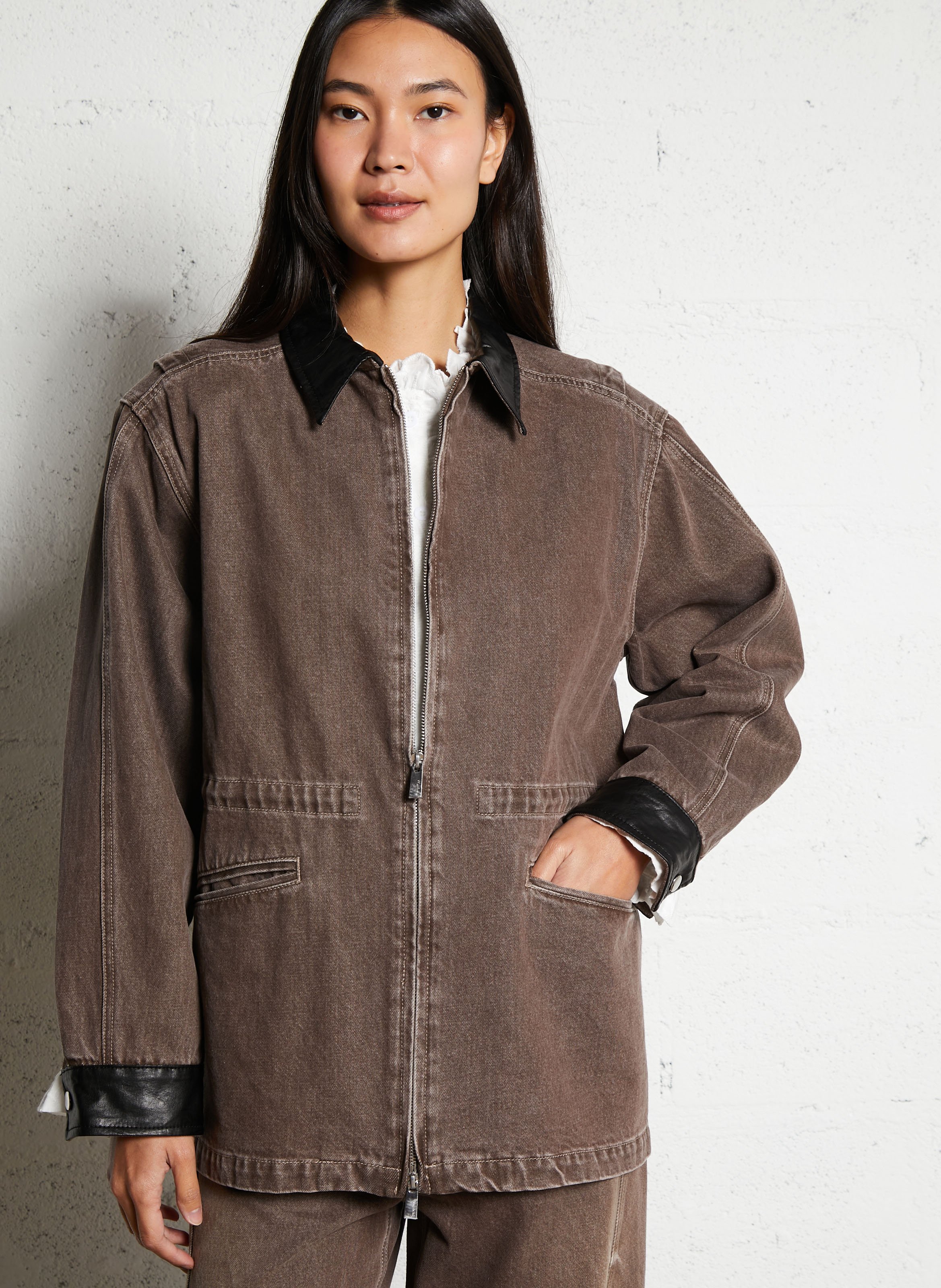 Veste col classique en coton BERENICE Marron