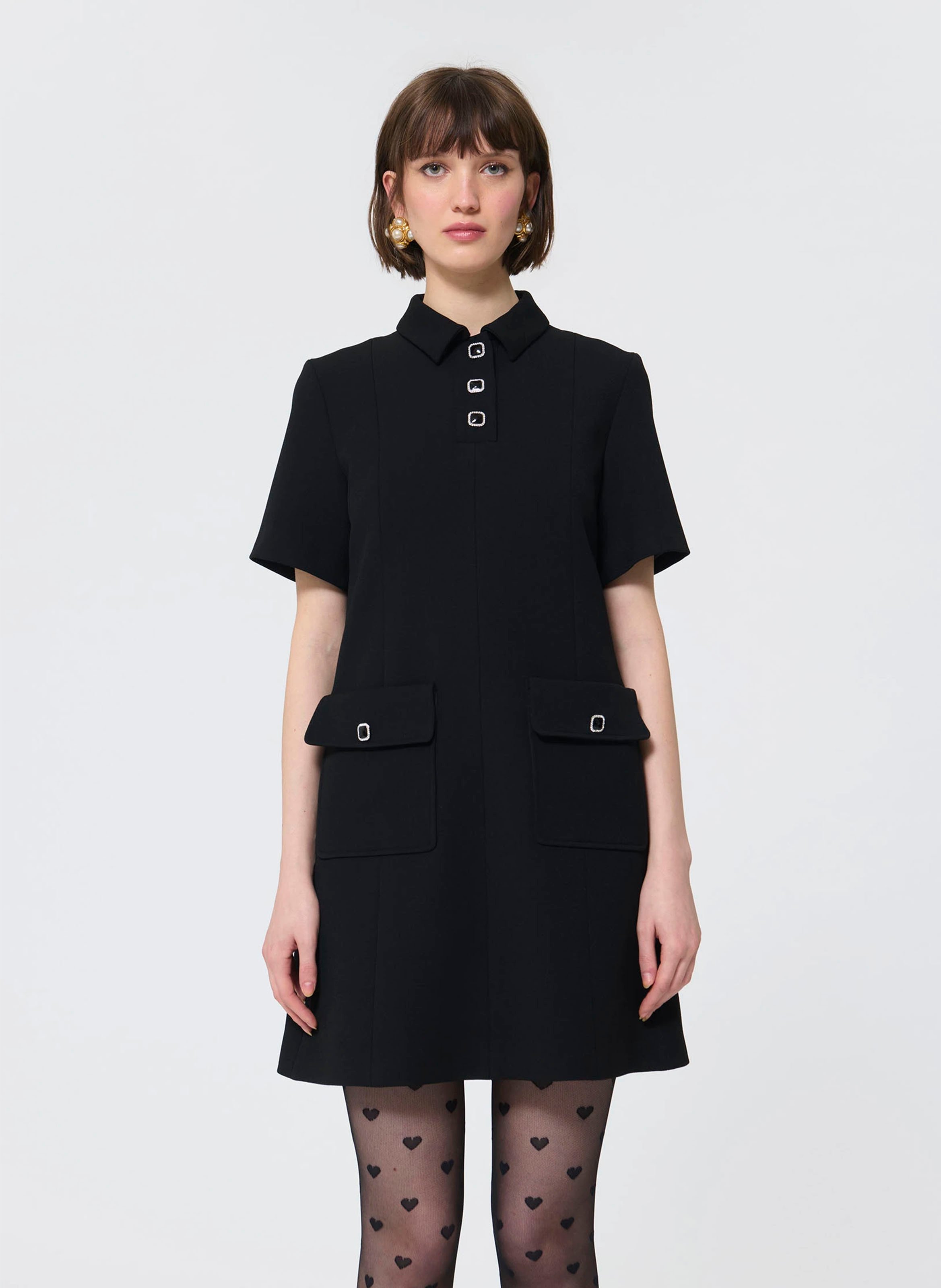 Abito corto collo a polo TARA JARMON Nero