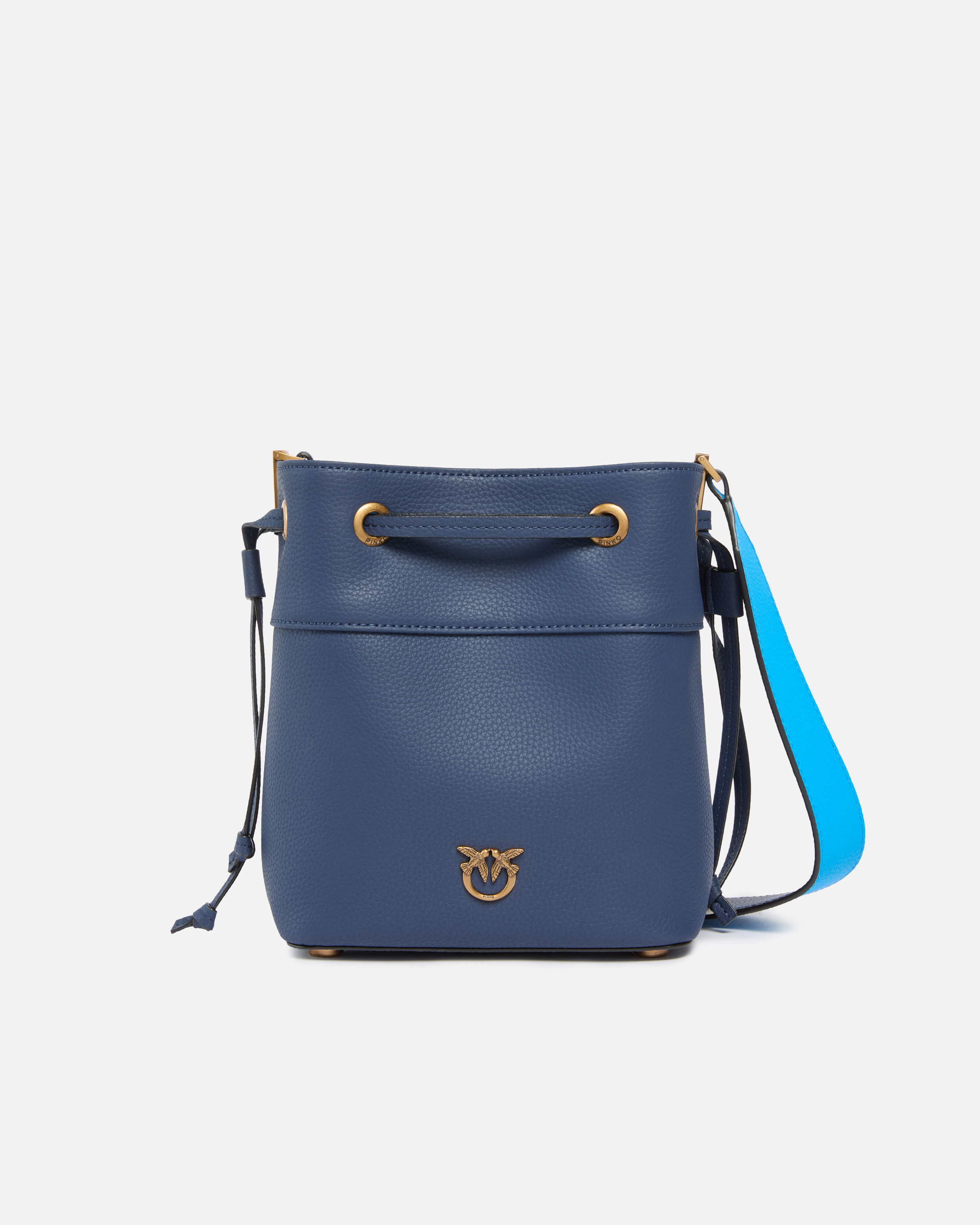 Small bucket shoulder bag in full-grain leather with love birds logo PINKO Blue