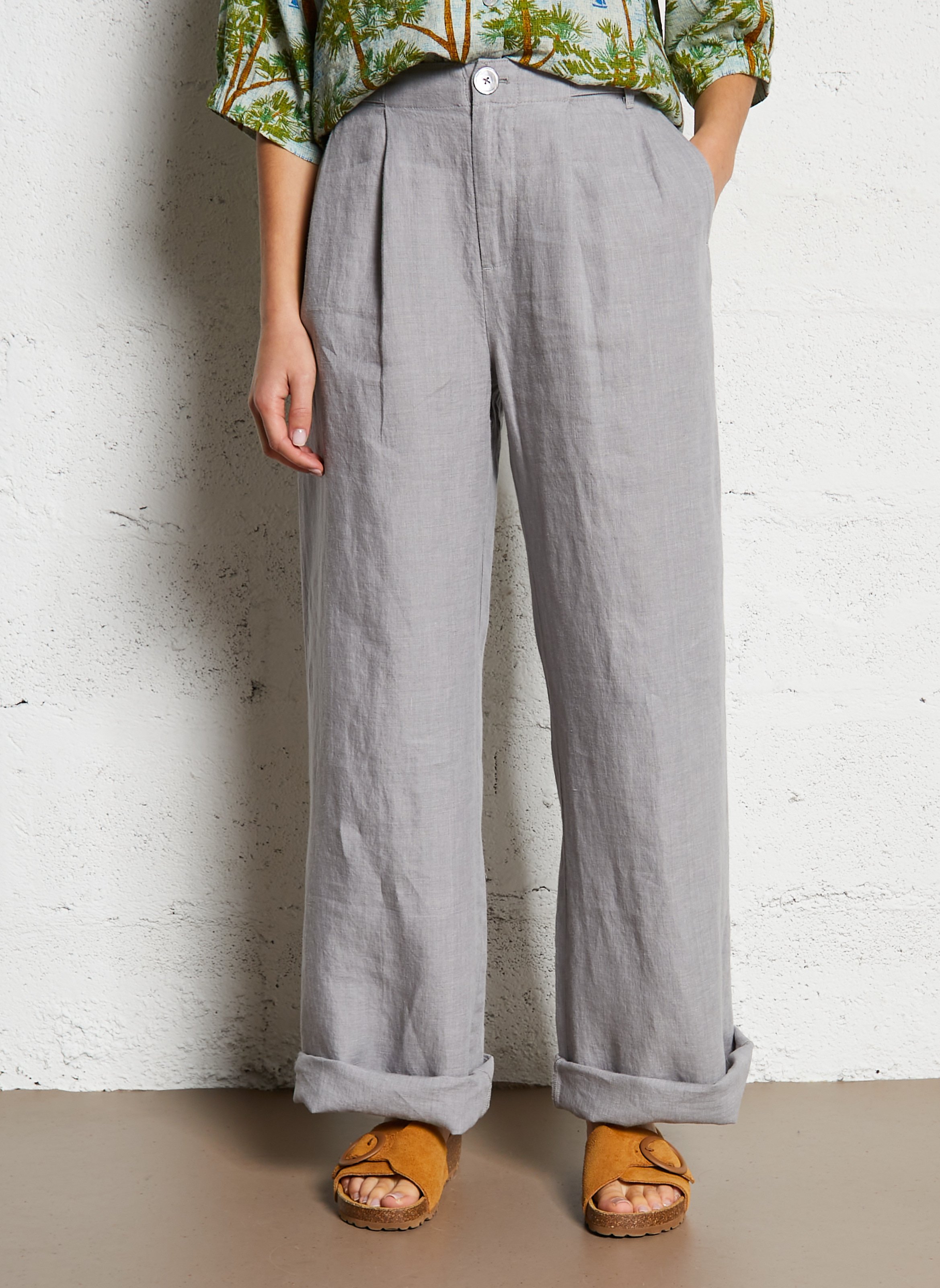 Rechte linnen pantalon NICE THINGS Grijs