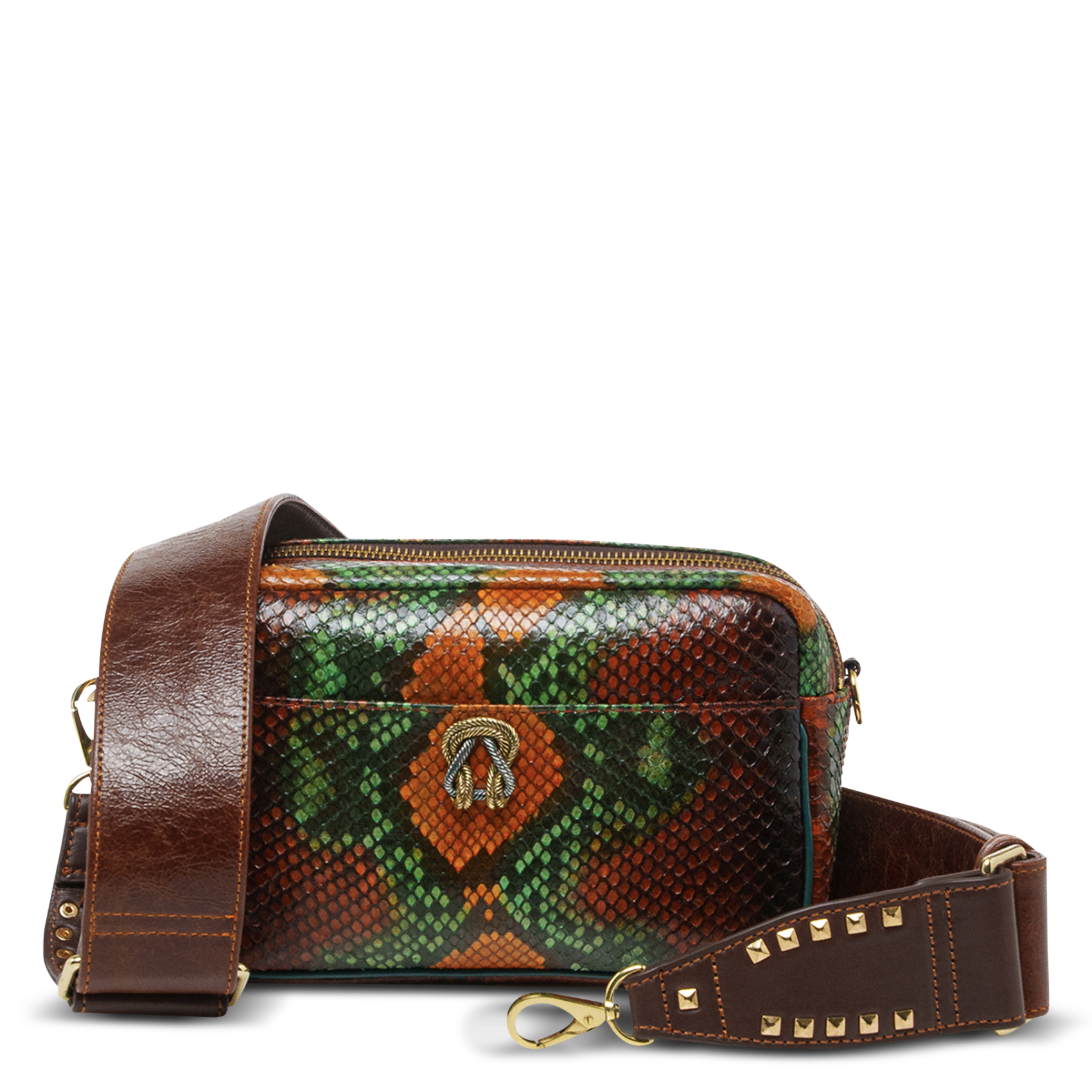 Sac bandoulière en cuir python mélangé CLARIS VIROT Marron