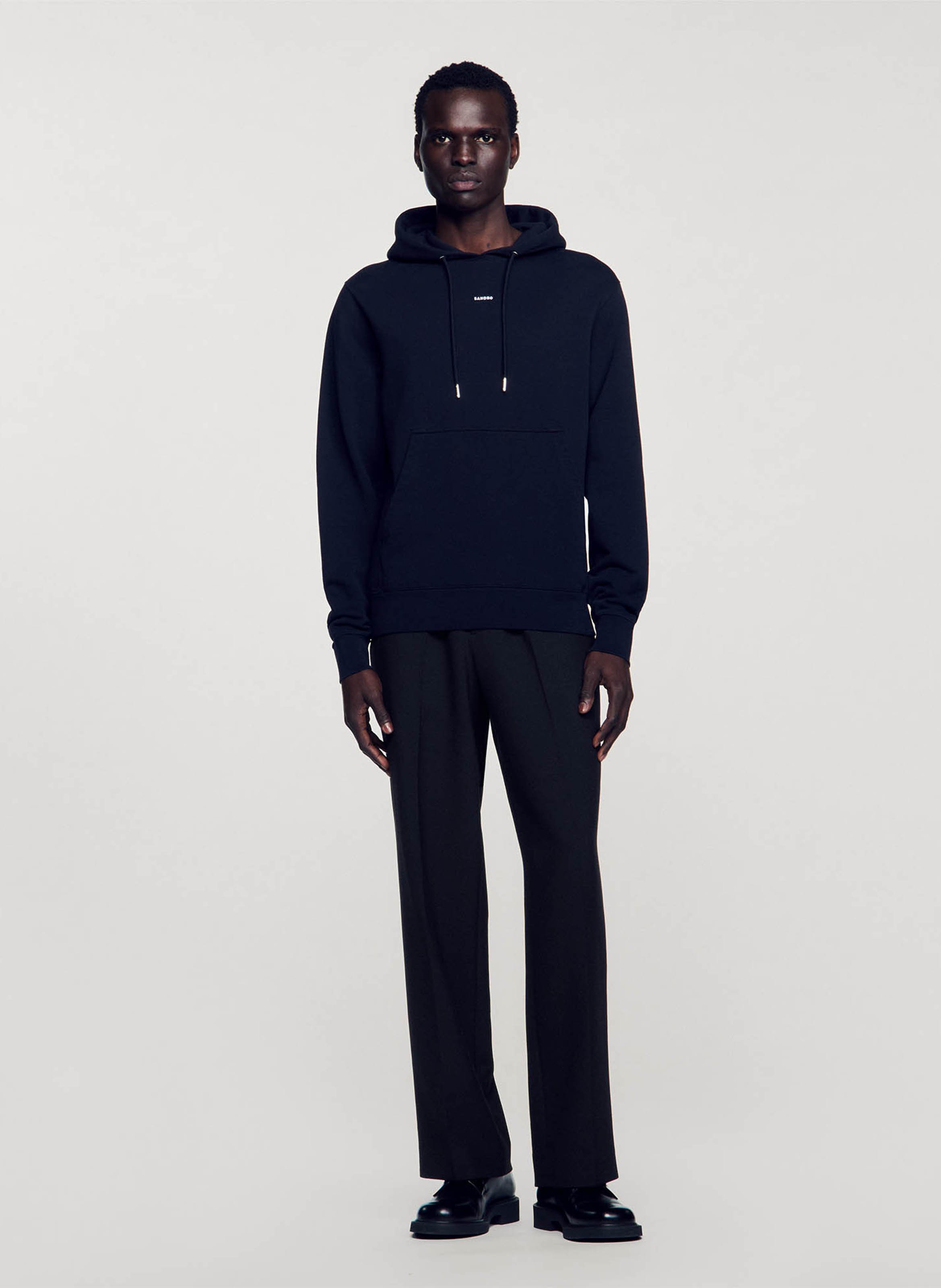 Sweat col rond regular fit à capuche en coton SANDRO Noir