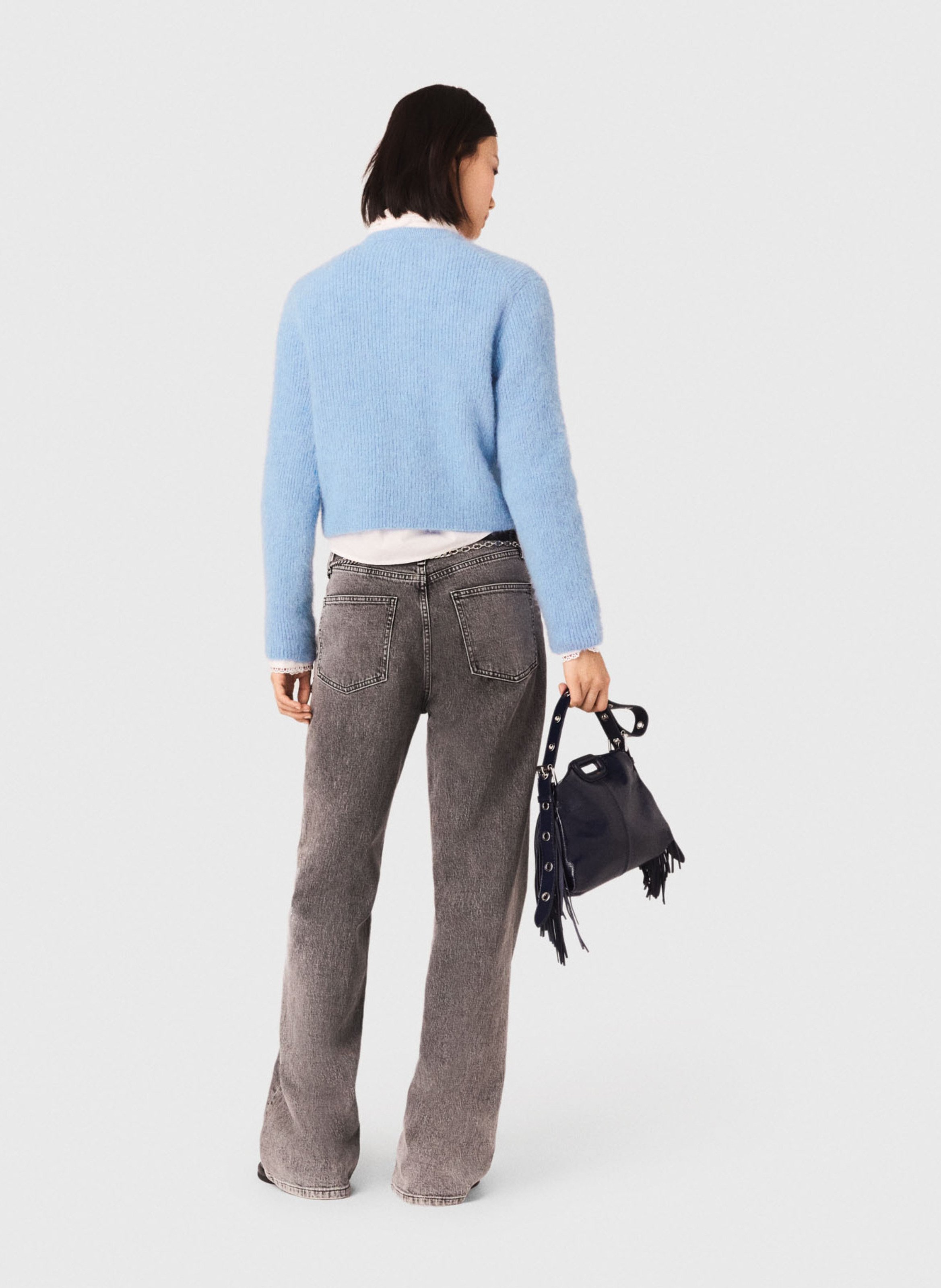 Cardigan droit col rond en maille MAJE Bleu