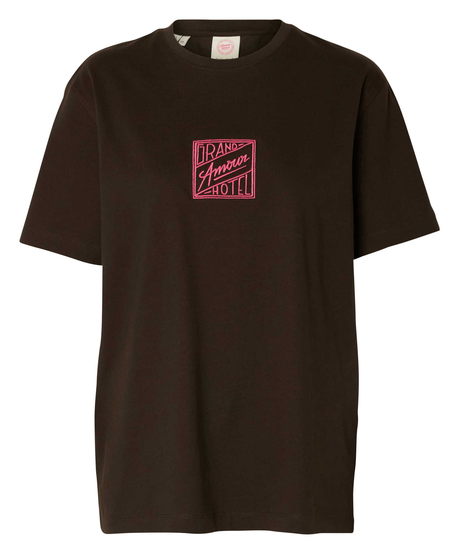 Round-neck organic cotton T-shirt SELECTED Brown