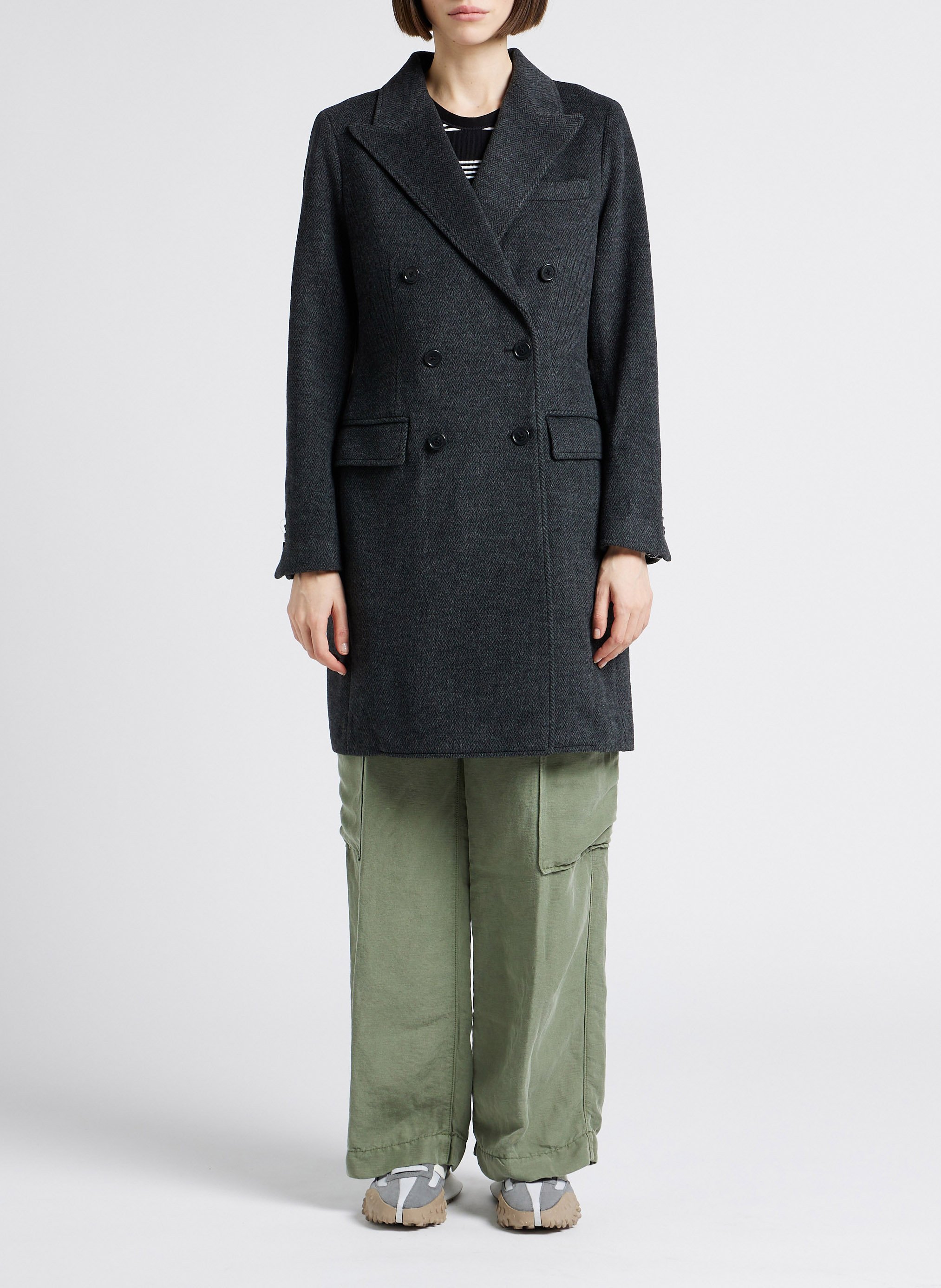 Manteau droit col tailleur en coton mélangé  POLO RALPH LAUREN Gris