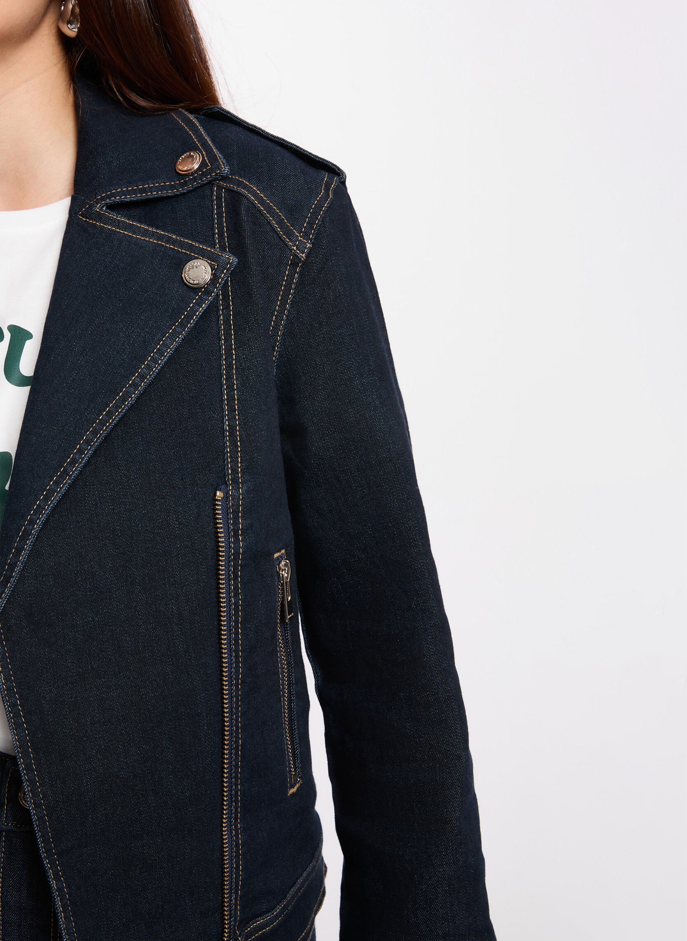 Veste zippée en denim brut MORGAN Bleu