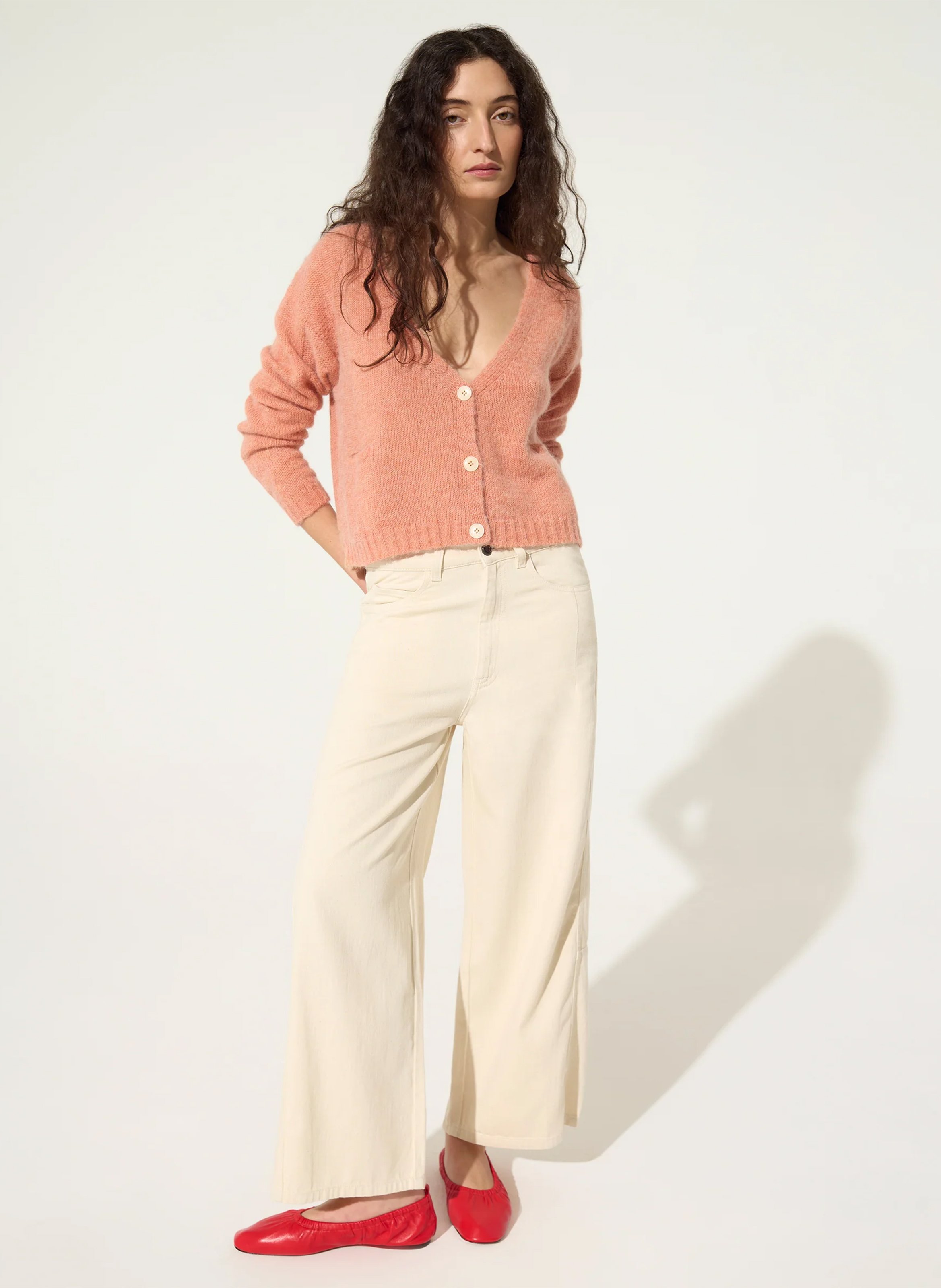 Gilet ample col V en maille mélangée ACOTE Orange