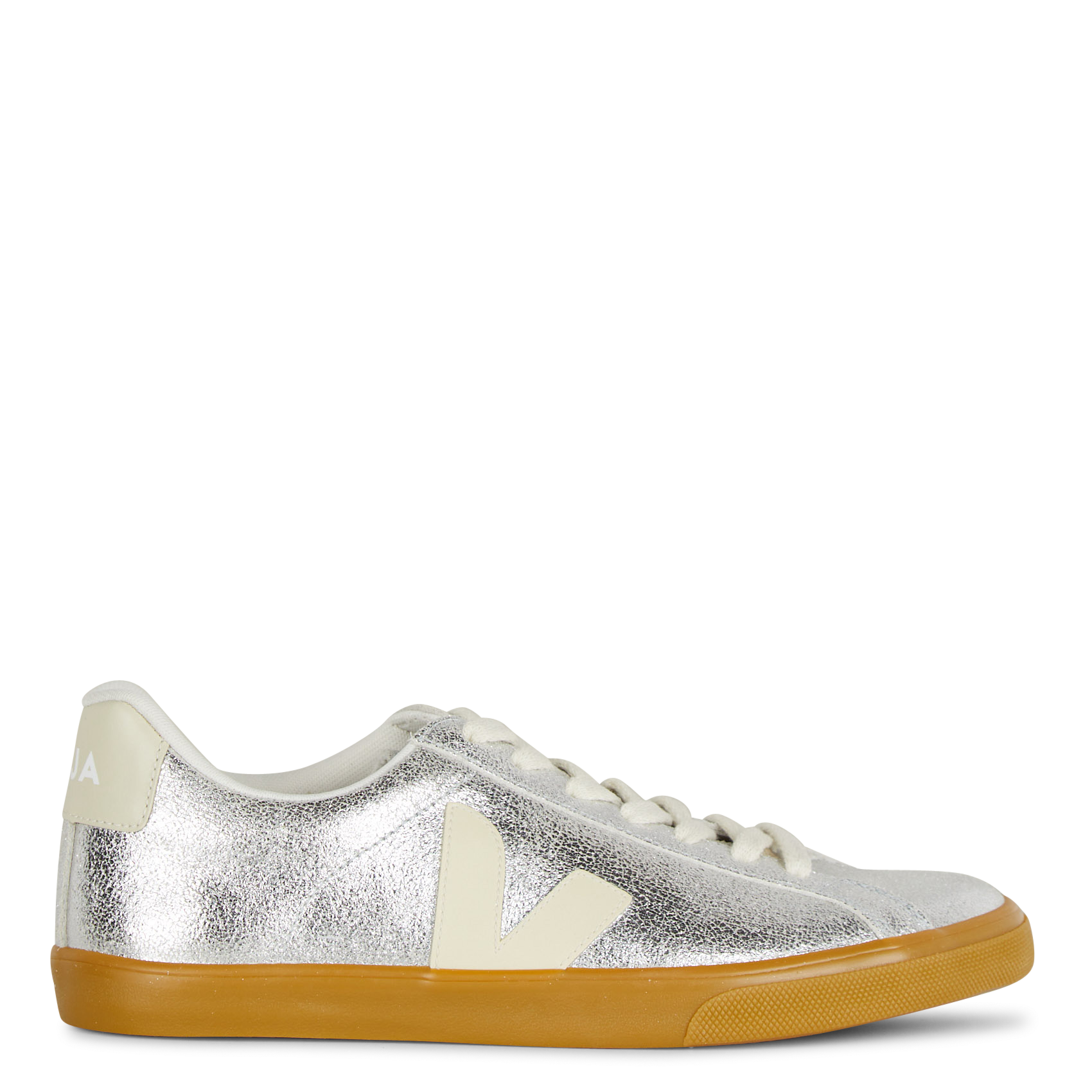 Lage baskets van metallic leer VEJA Zilver