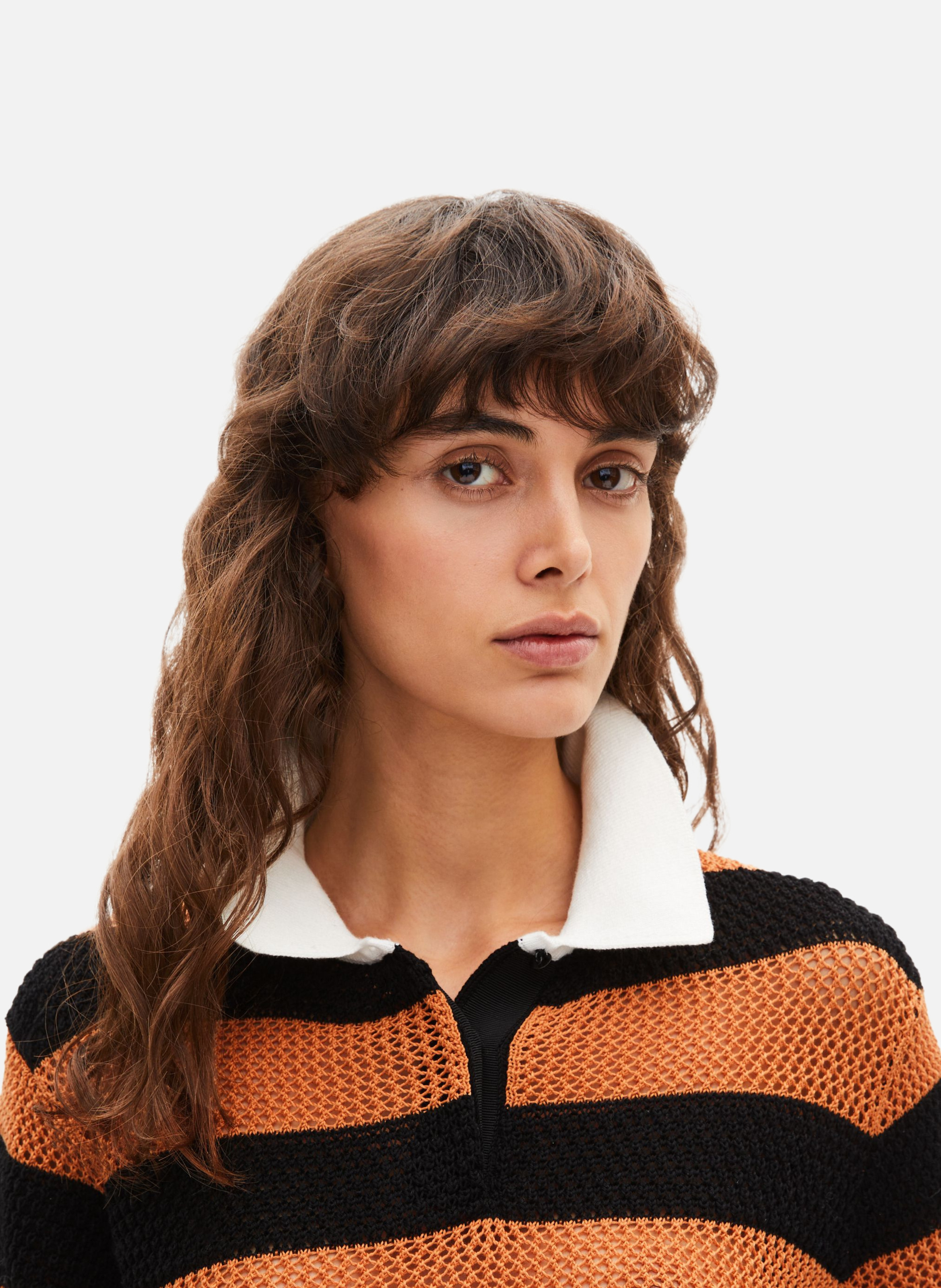 Striped openwork knit polo THE KOOPLES Brown