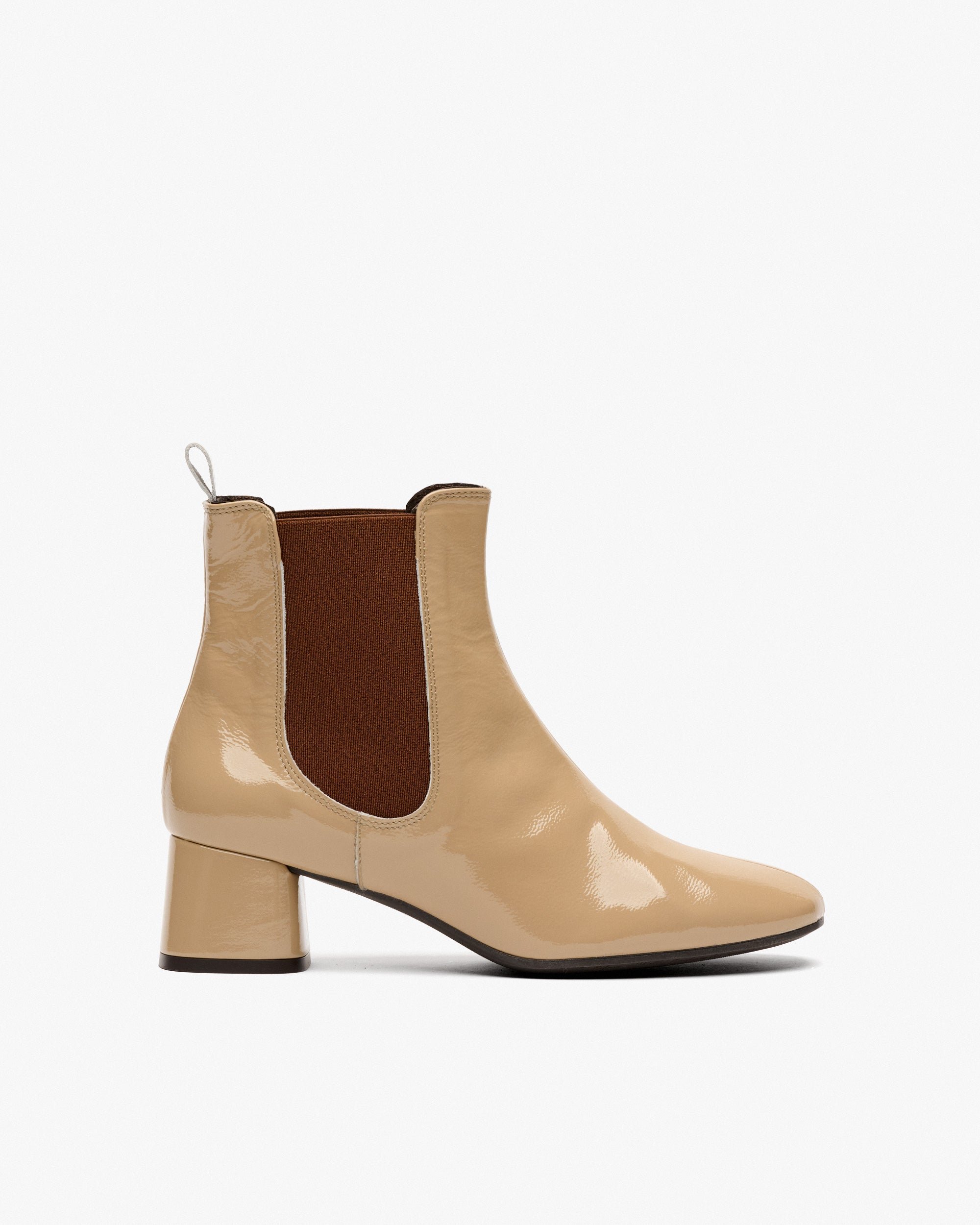 Beige patent leather ankle boots. PEDRO MIRALLES Beige