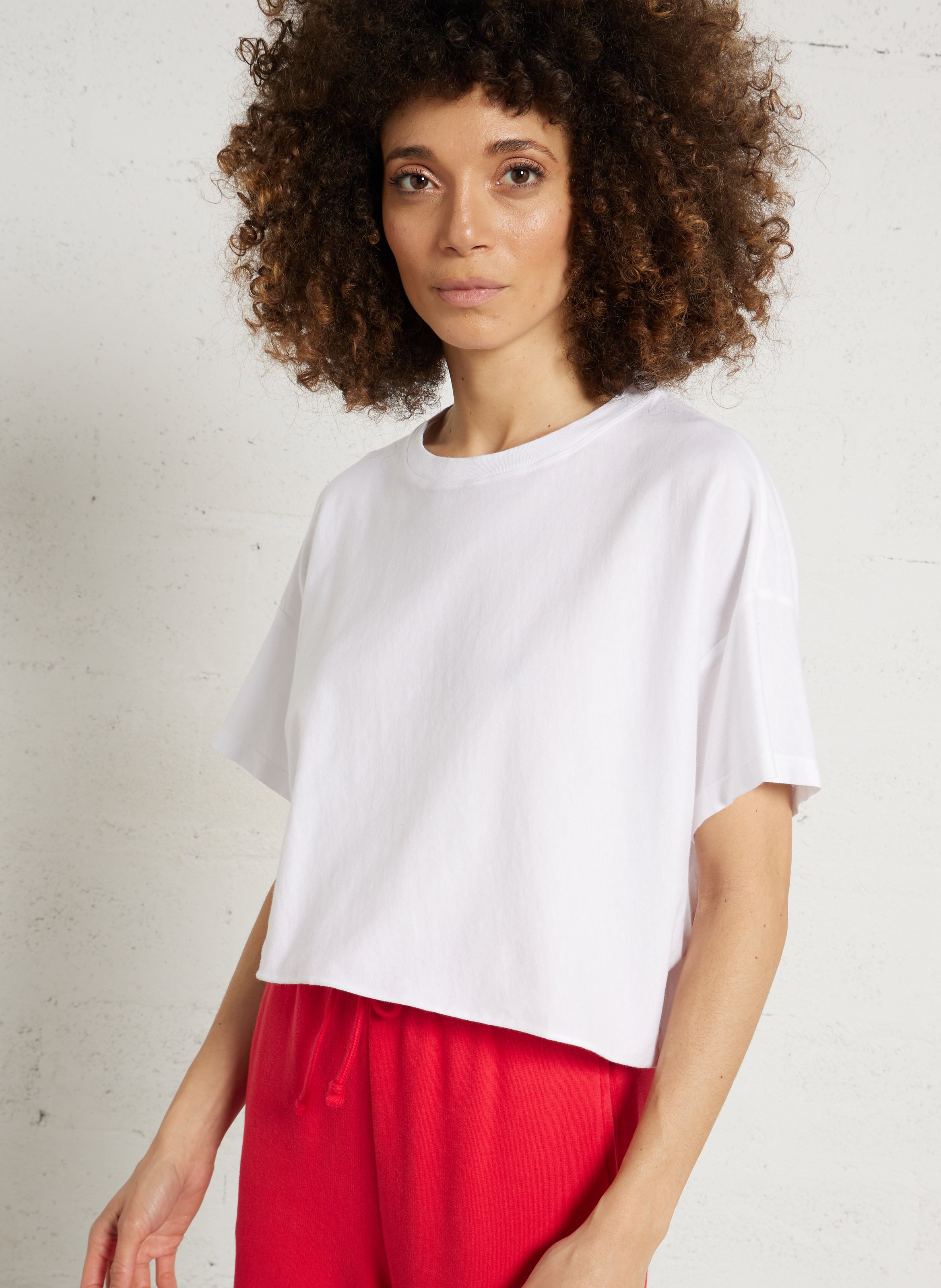 Tee-shirt court ample uni en coton BELLEROSE Blanc