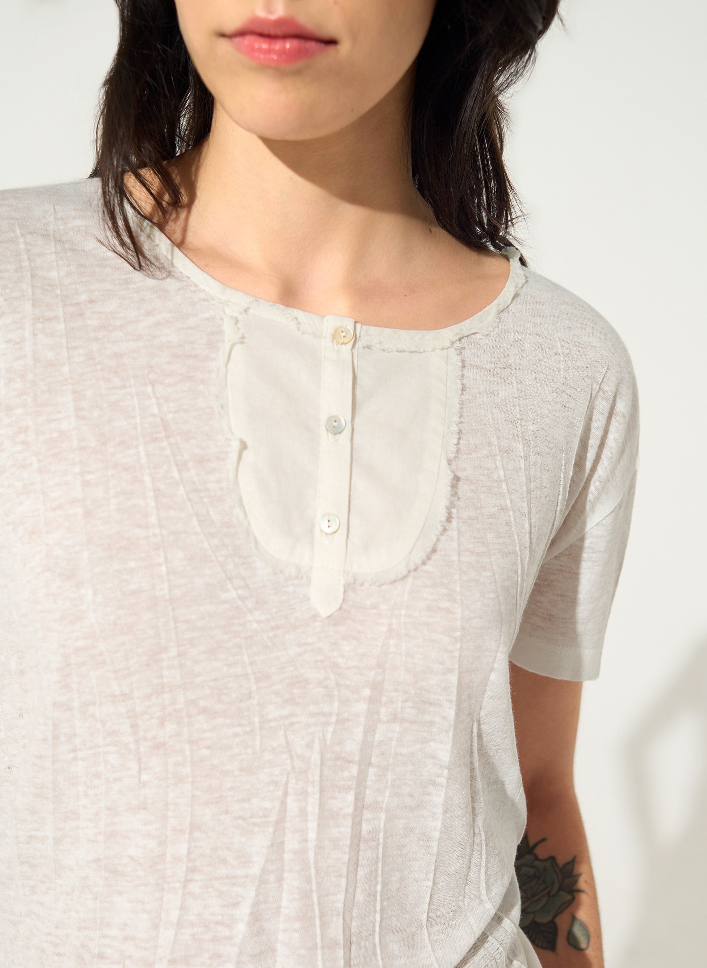 Rechte linnenmix T-shirt COTELAC Wit