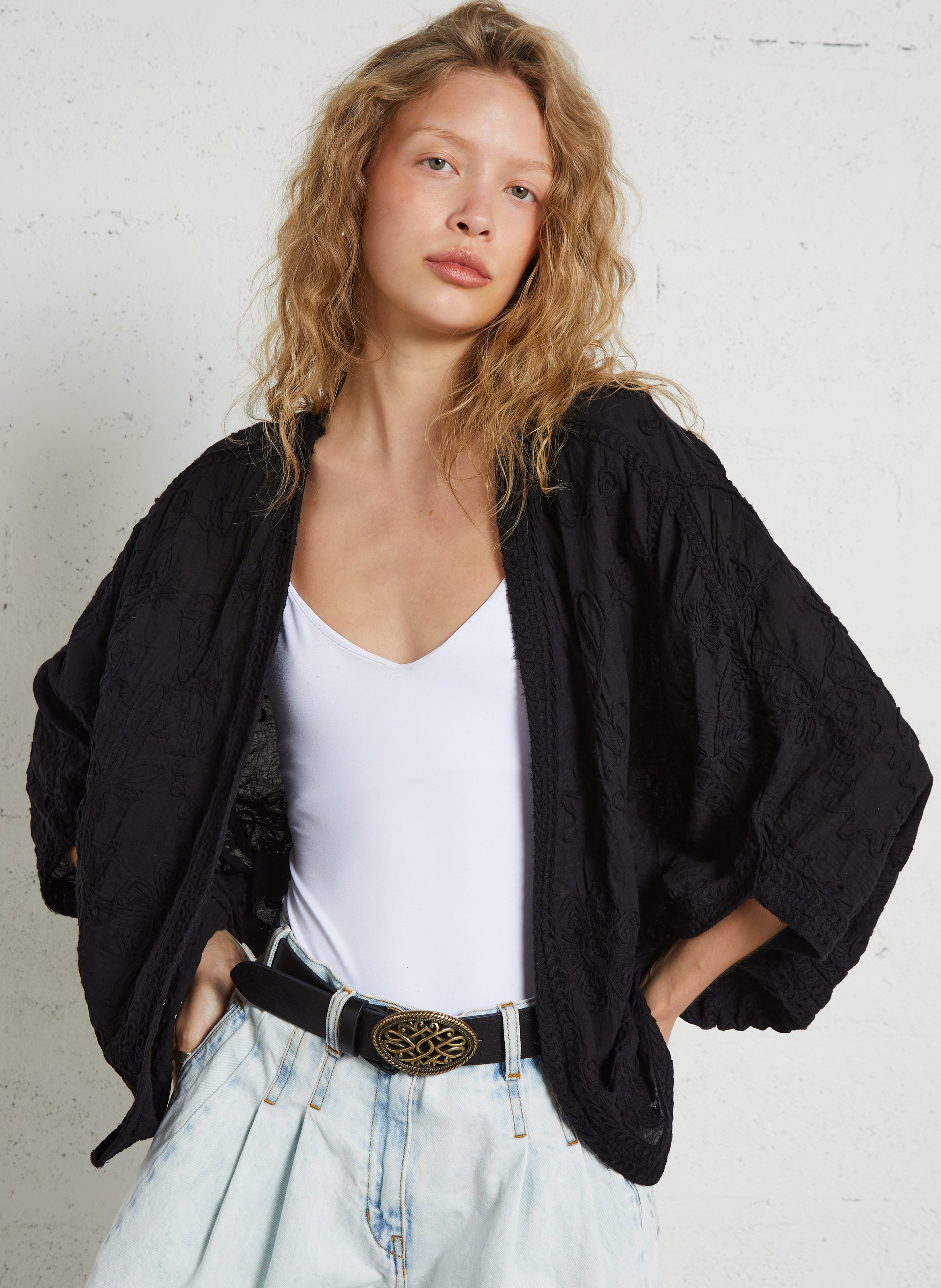 Gilet manches chauve-souris brodé SEE U SOON