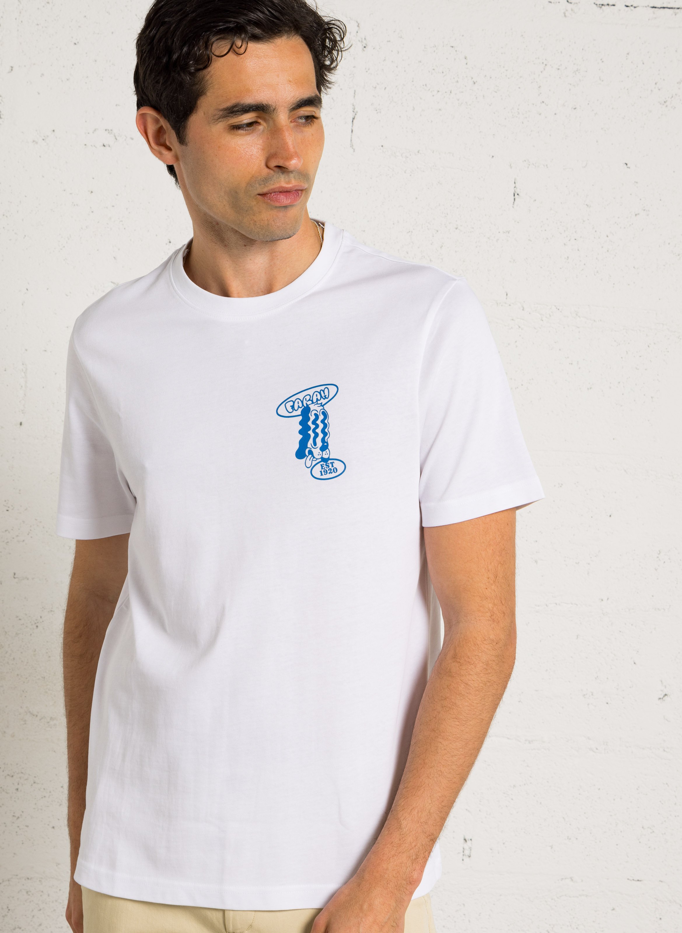 Tee-shirt droit col rond en coton bio FARAH Blanc