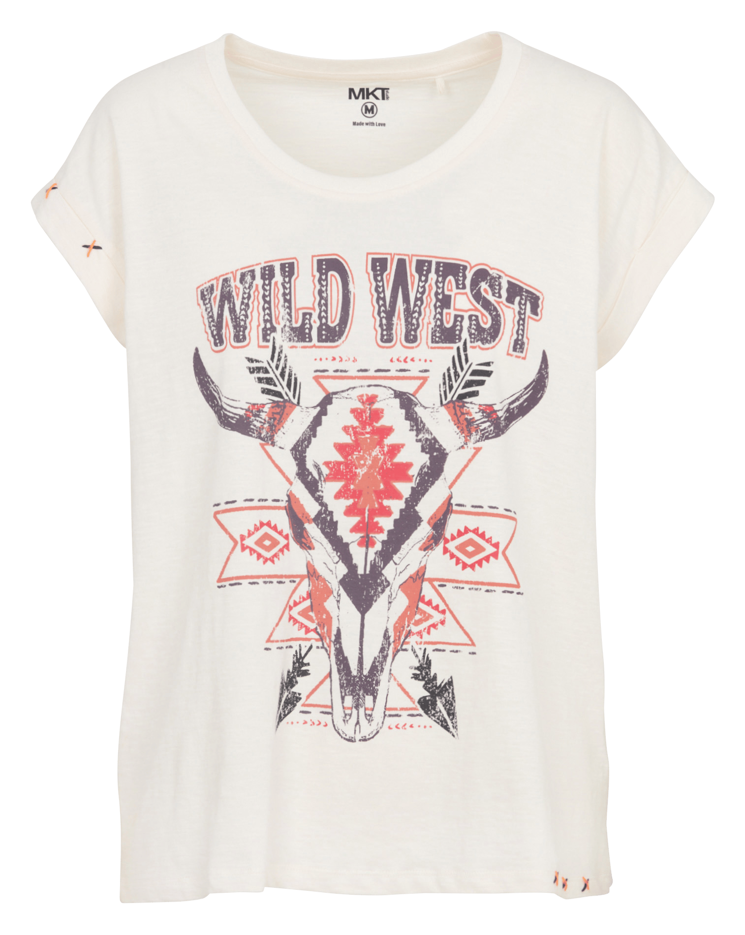 Straight round-neck cotton T-shirt with screen print MKT Beige
