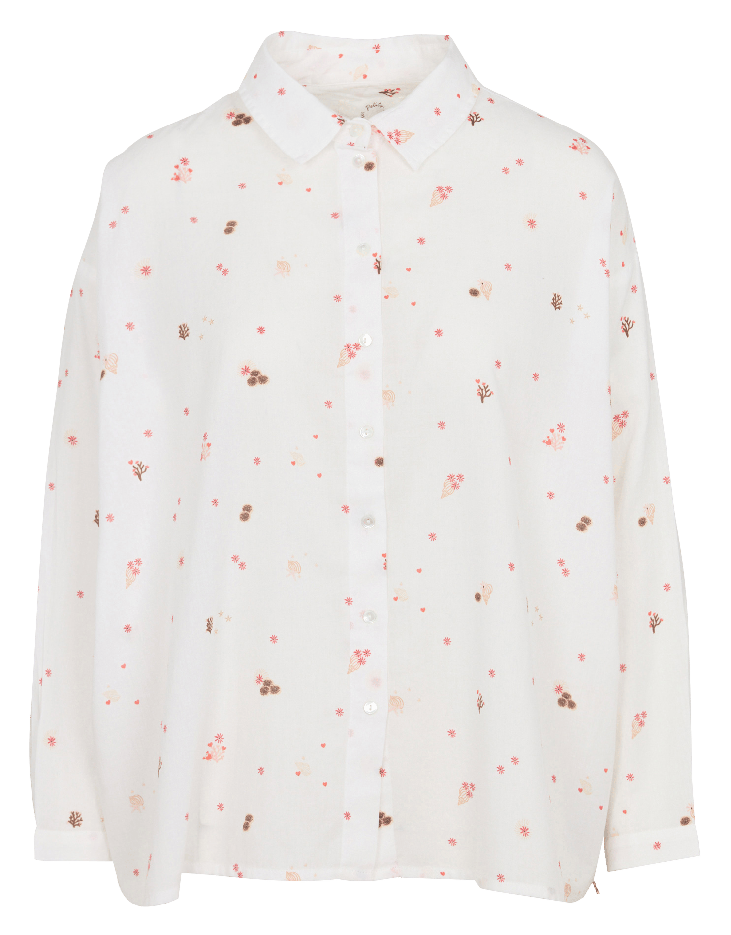 Chemise ample col classique imprimé fleuri en coton DES PETITS HAUTS Blanc