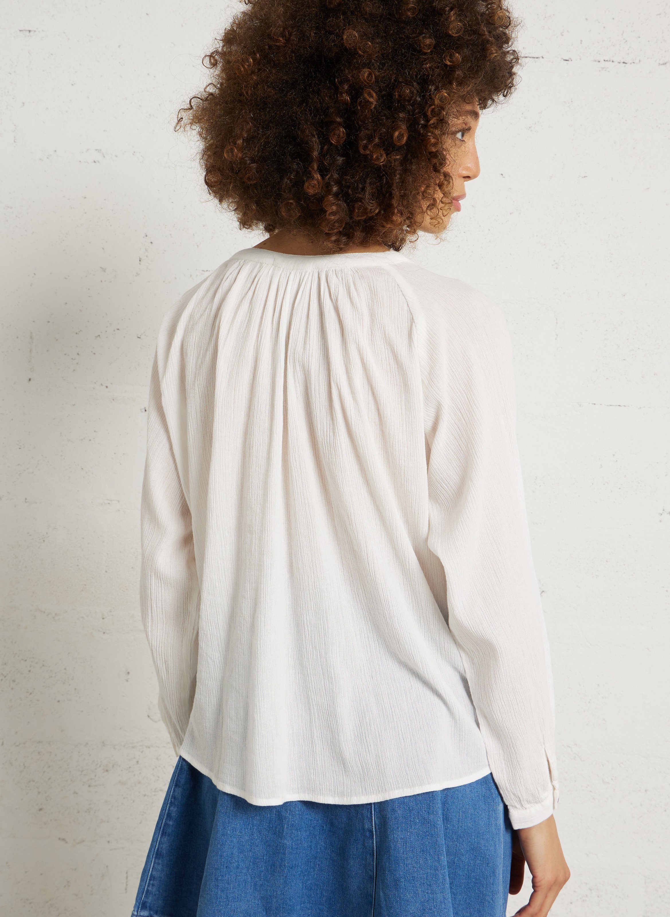 Blouse oversize col V en coton LA PETITE ETOILE Beige