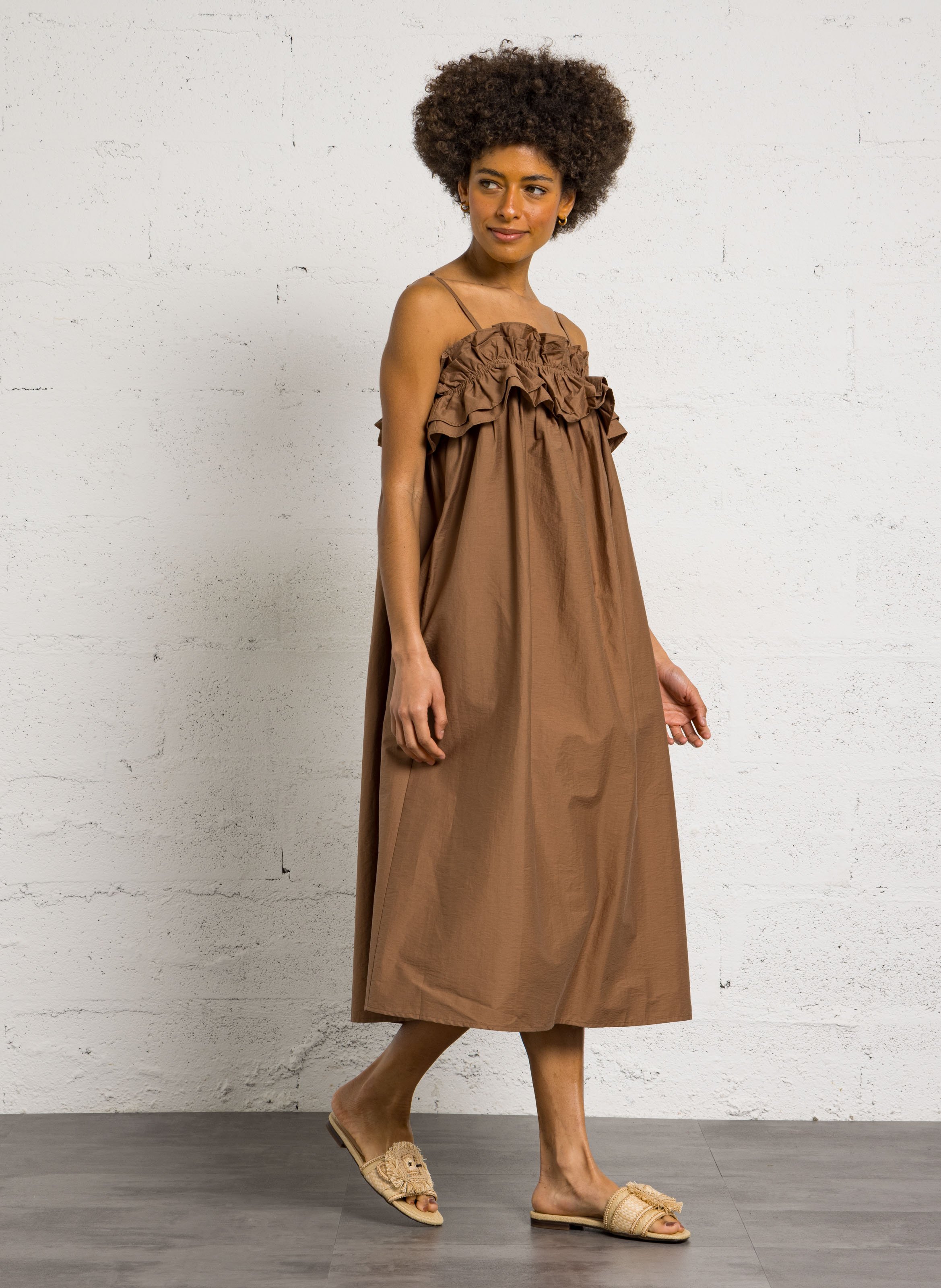 Robe longue en coton SEE U SOON Marron