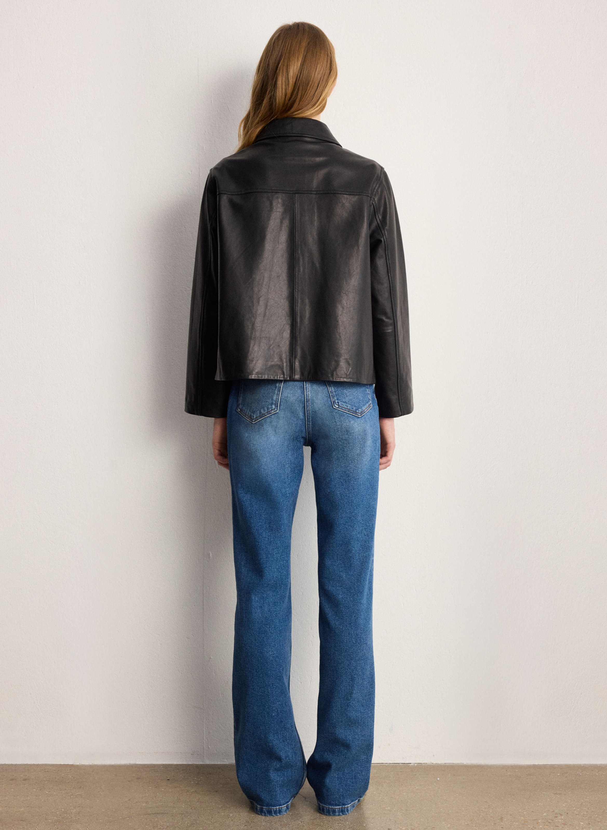 Straight leather jacket with classic collar PABLO Black